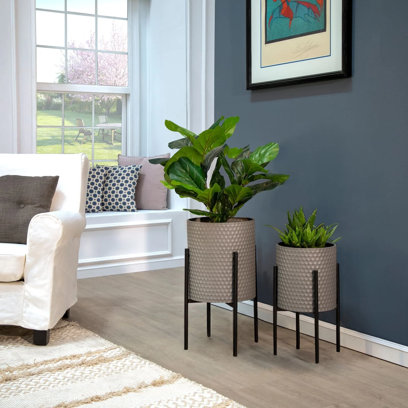 S/2 Honeycomb Planter On Metalstand, Gray/blk - Image 7
