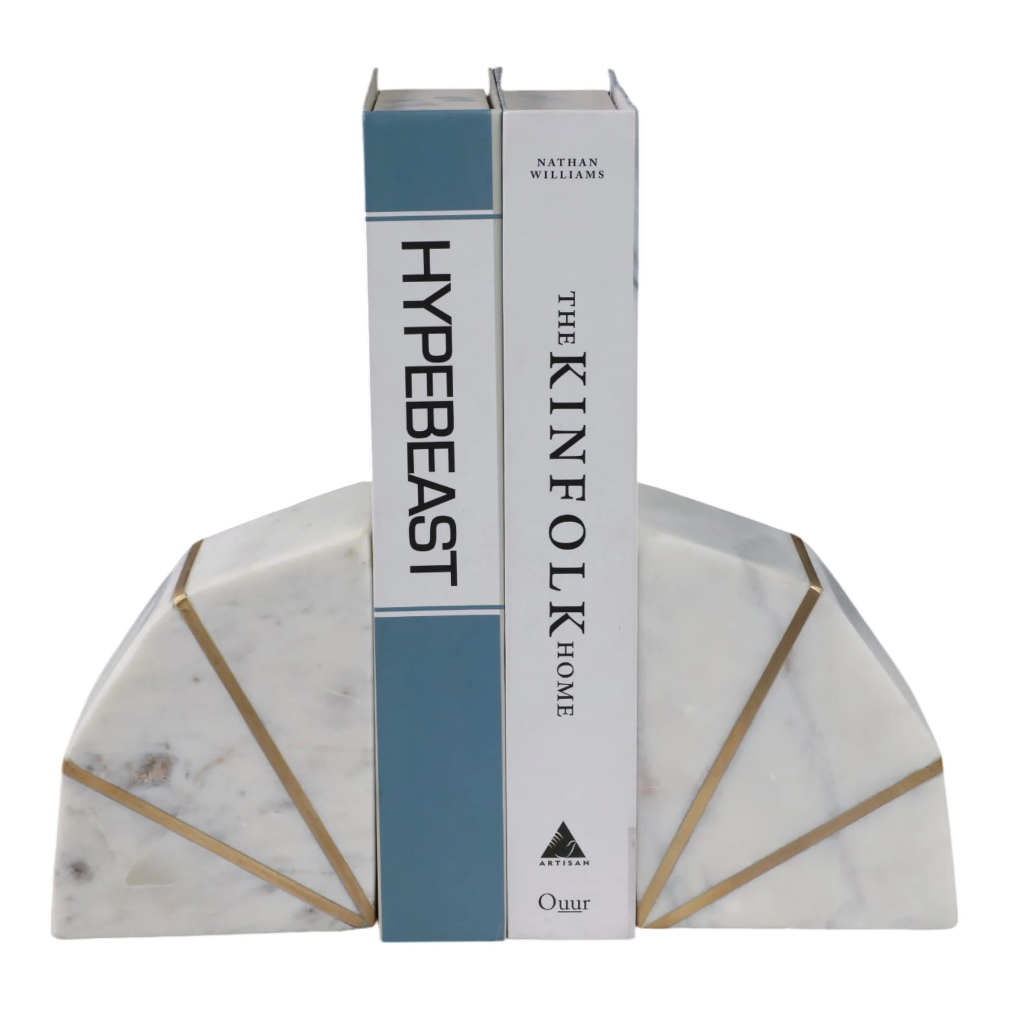 S/2 Marble 5"h Accent Bookends W/gold Inlays,wht - Image 2