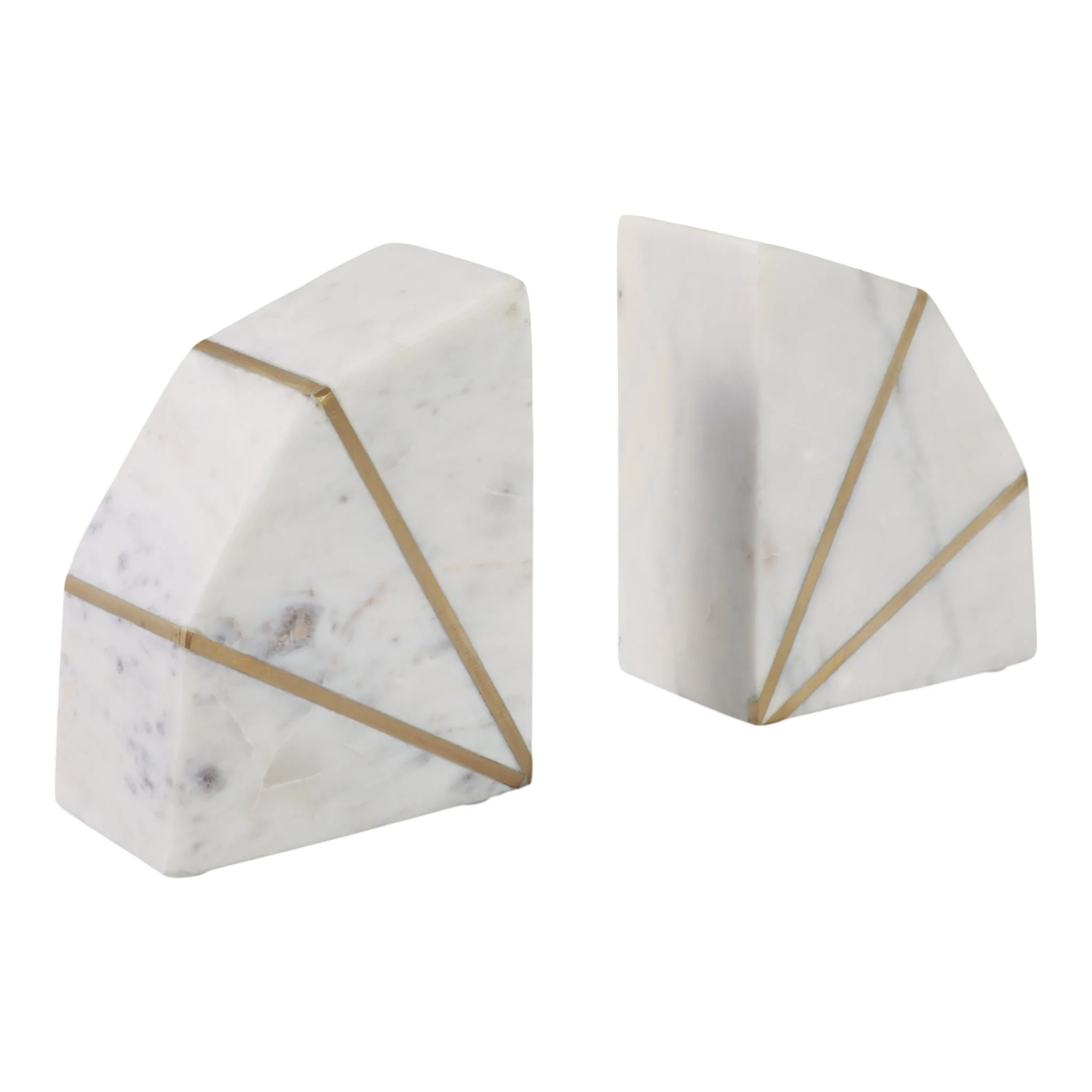 S/2 Marble 5"h Accent Bookends W/gold Inlays,wht - Image 3