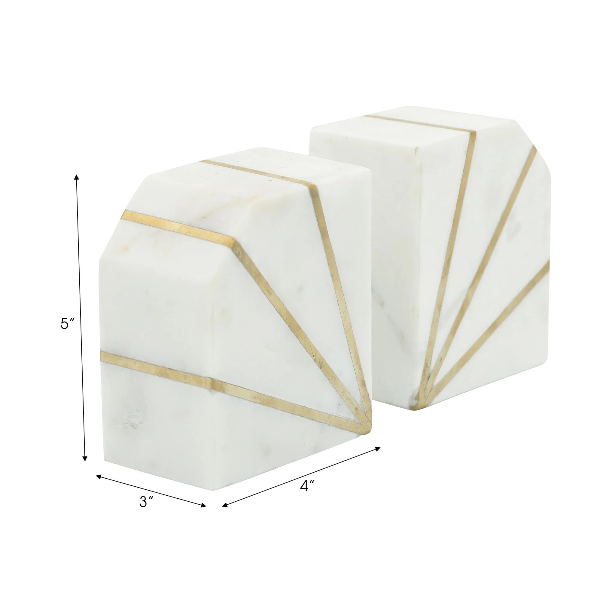 S/2 Marble 5"h Polished Bookends W/gold Inlays,wht - Image 4