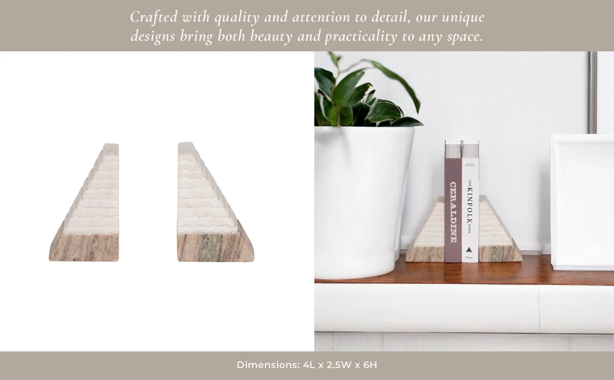 S/2 Marble 6"h Pyramid Bookends, White/onyx - Image 10