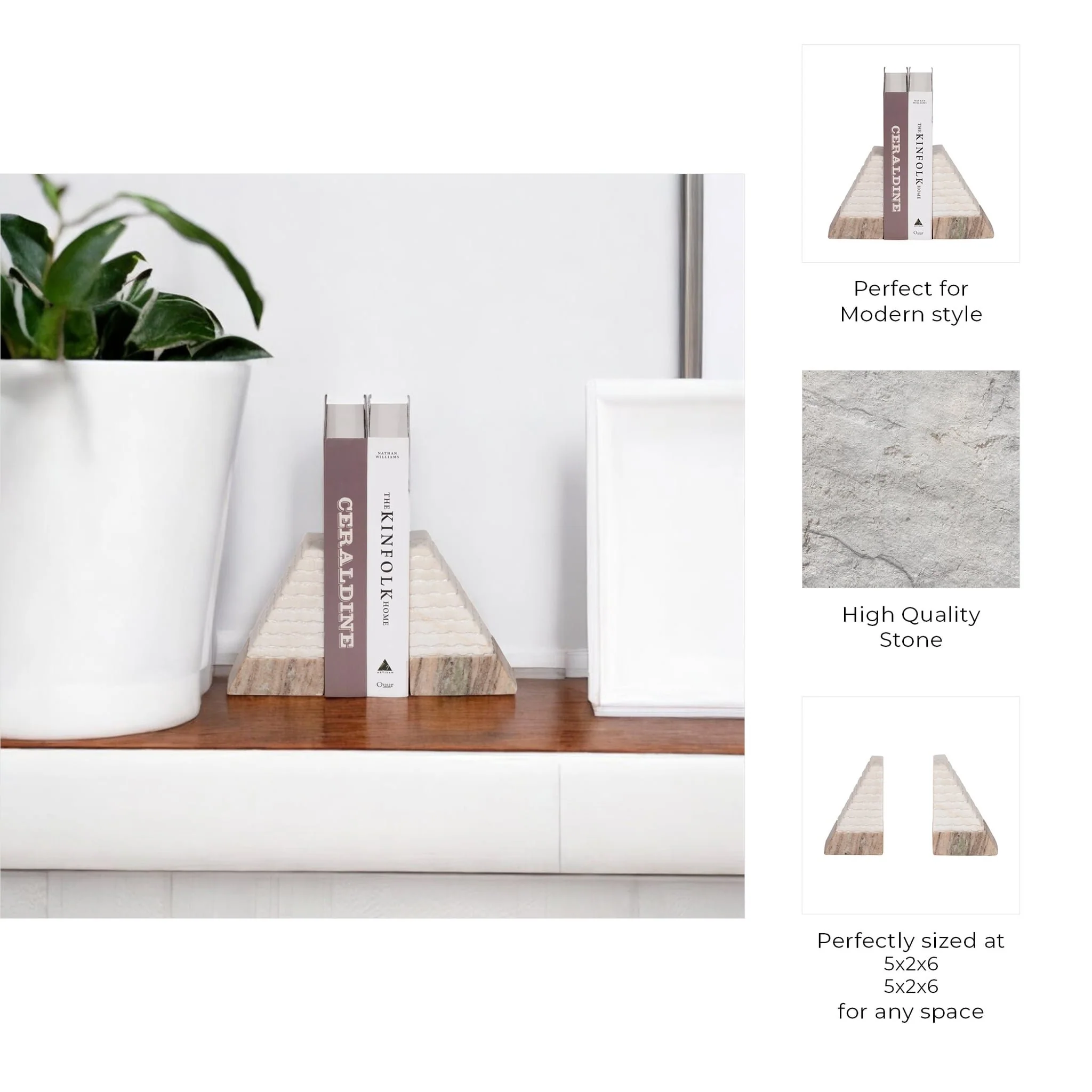 S/2 Marble 6"h Pyramid Bookends, White/onyx - Image 8