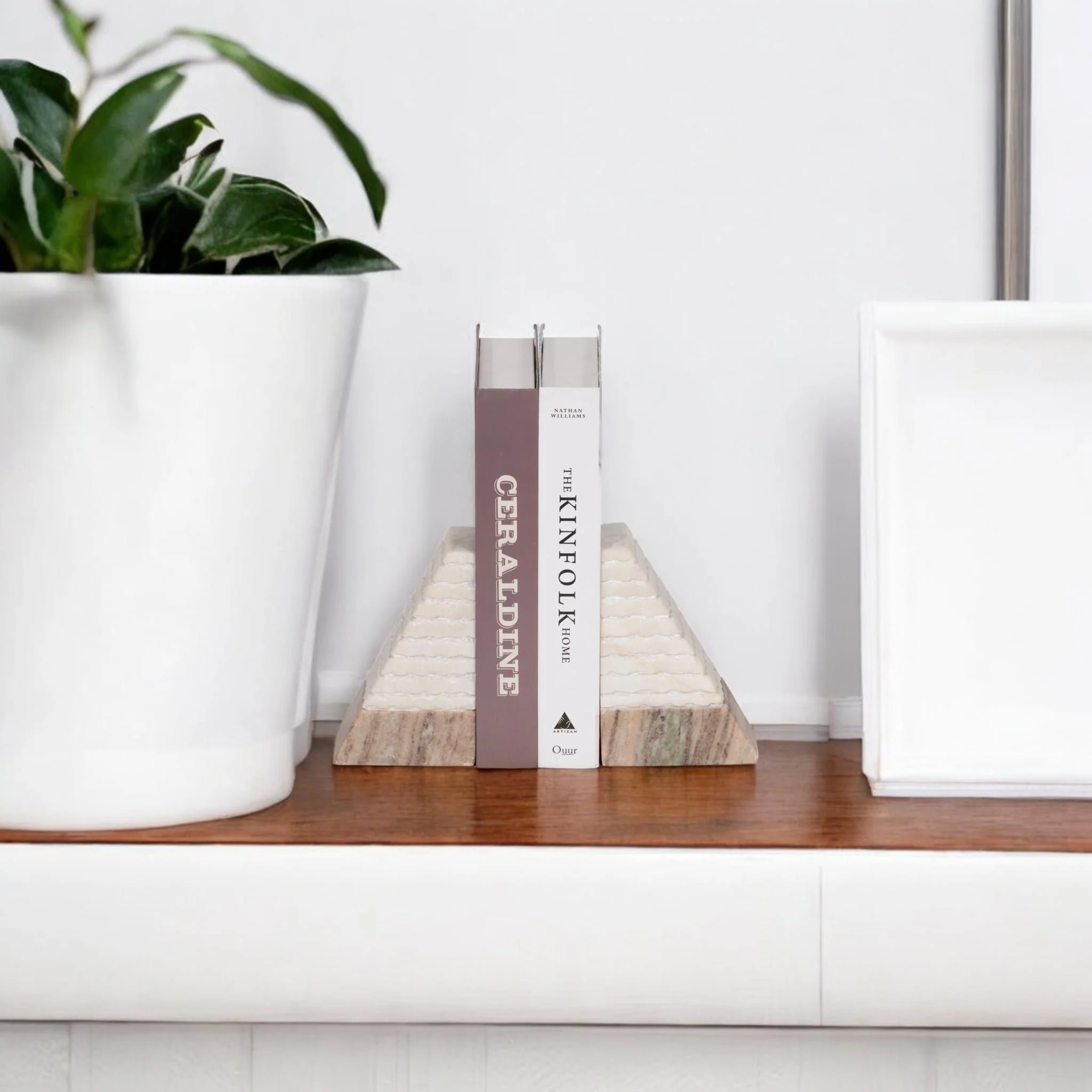 S/2 Marble 6"h Pyramid Bookends, White/onyx - Image 9