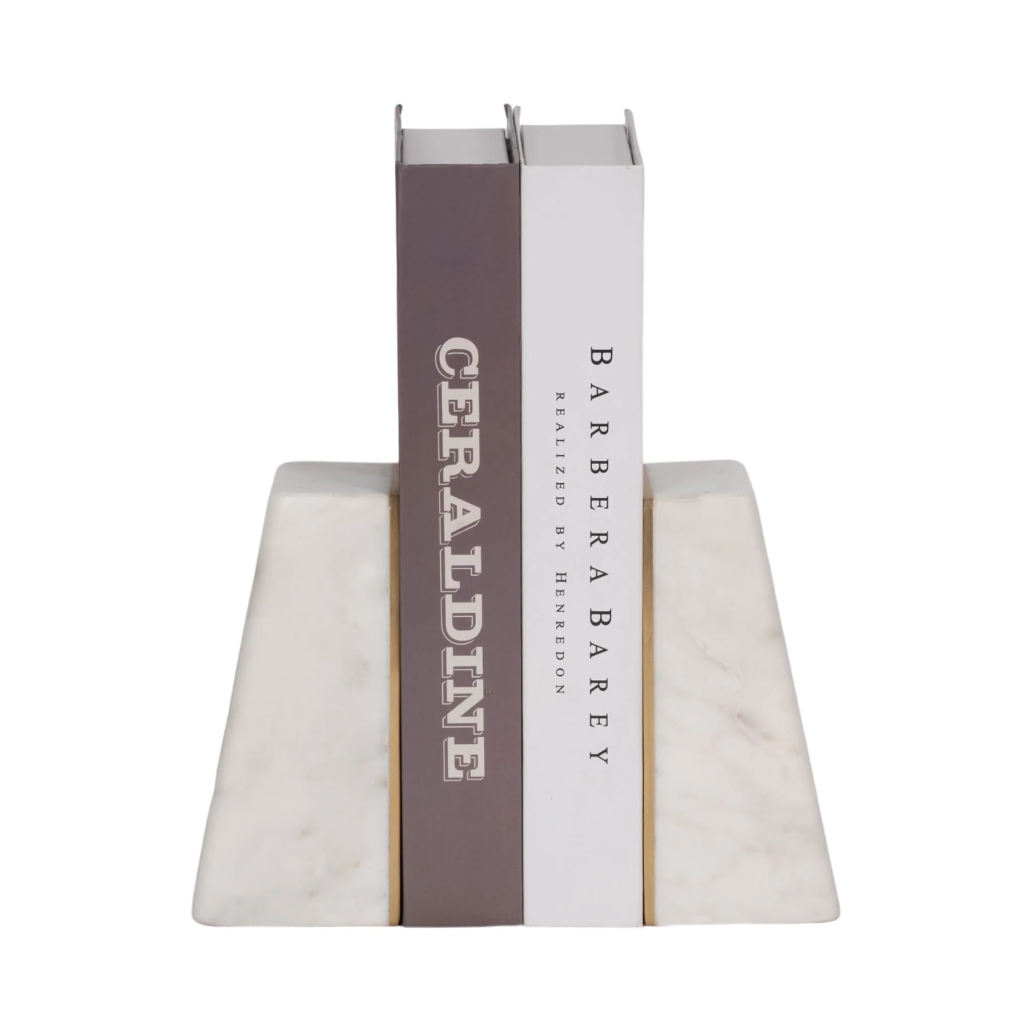 S/2 Marble 6"h Slanted Bookends W/gold Trim,white - Image 2