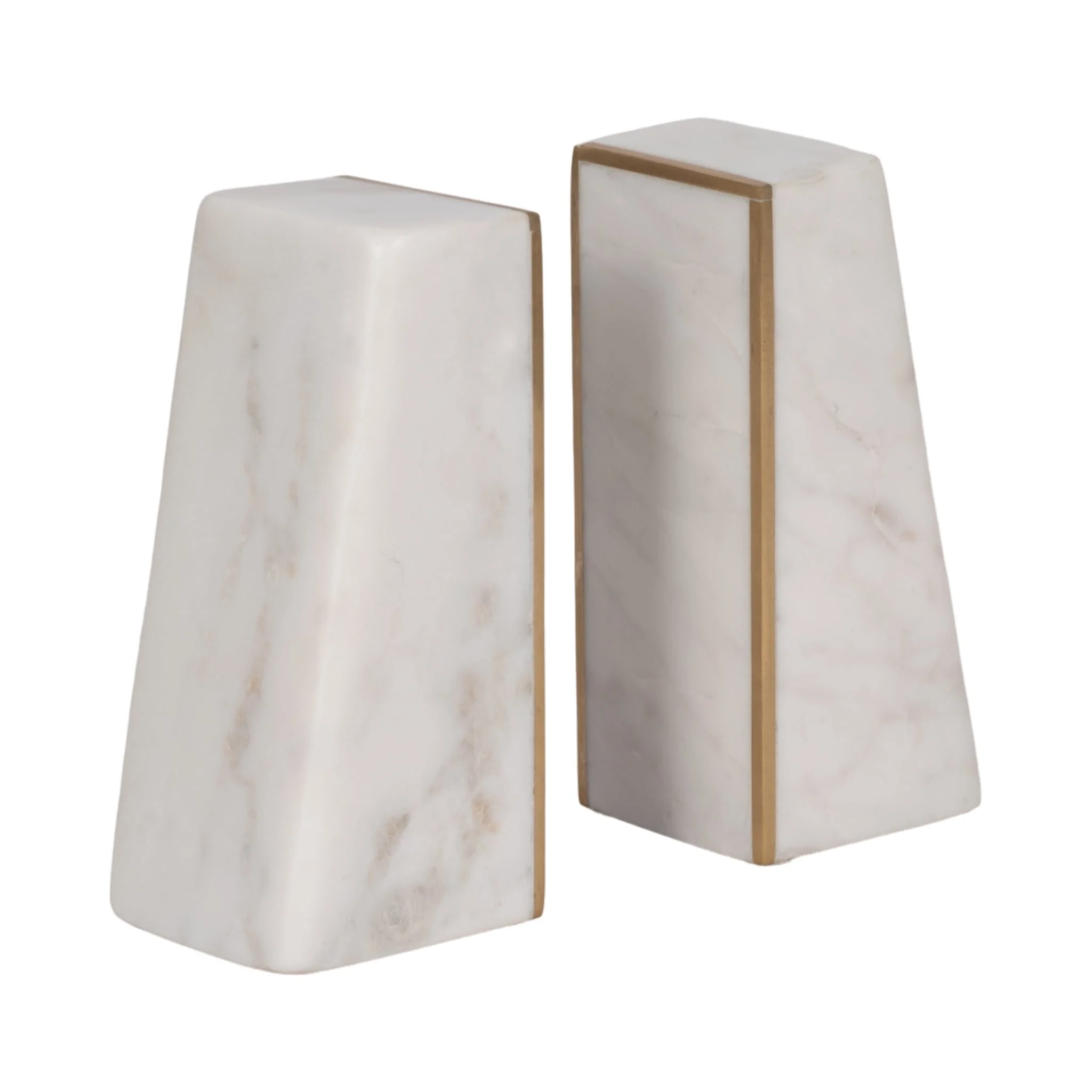 S/2 Marble 6"h Slanted Bookends W/gold Trim,white - Image 3