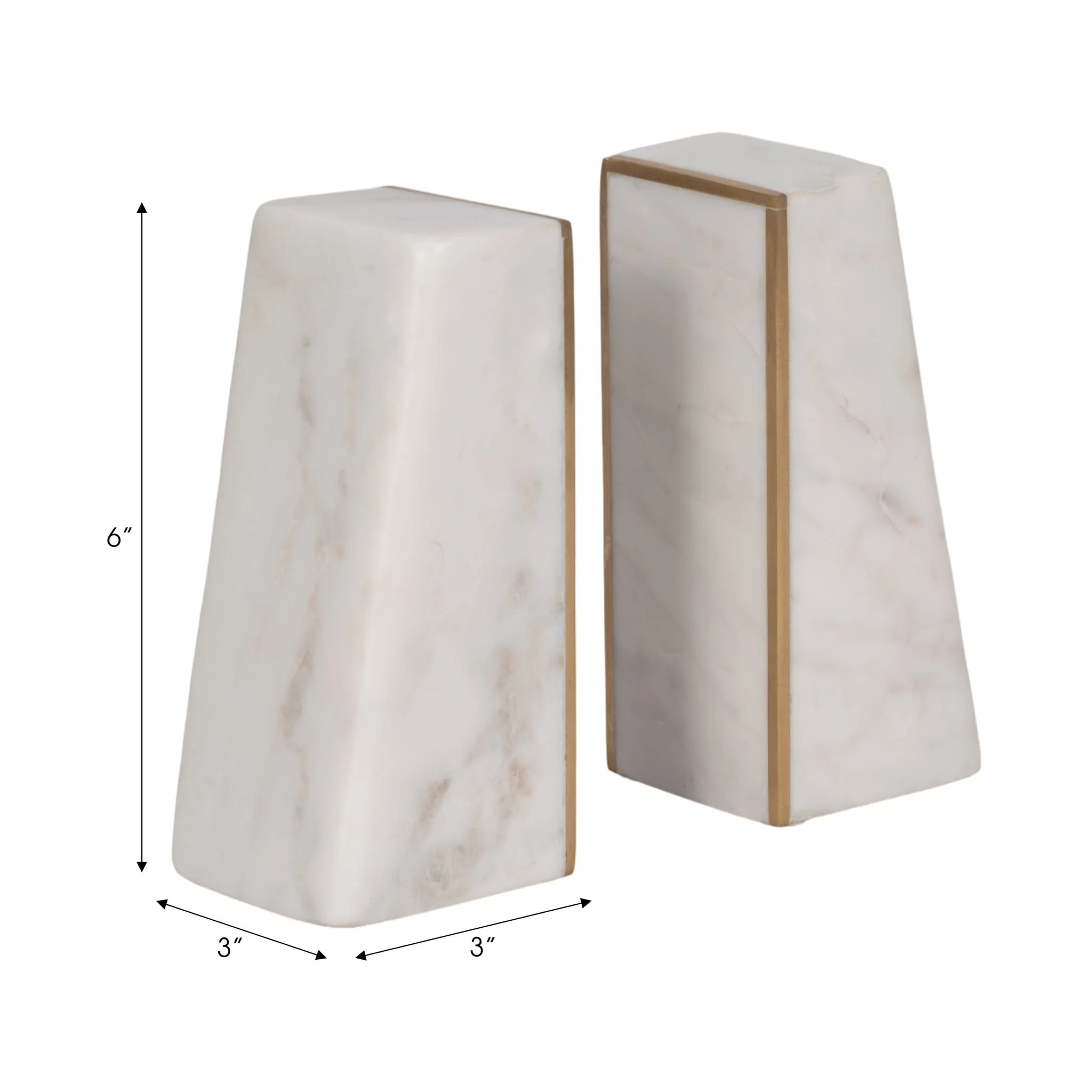 S/2 Marble 6"h Slanted Bookends W/gold Trim,white - Image 7