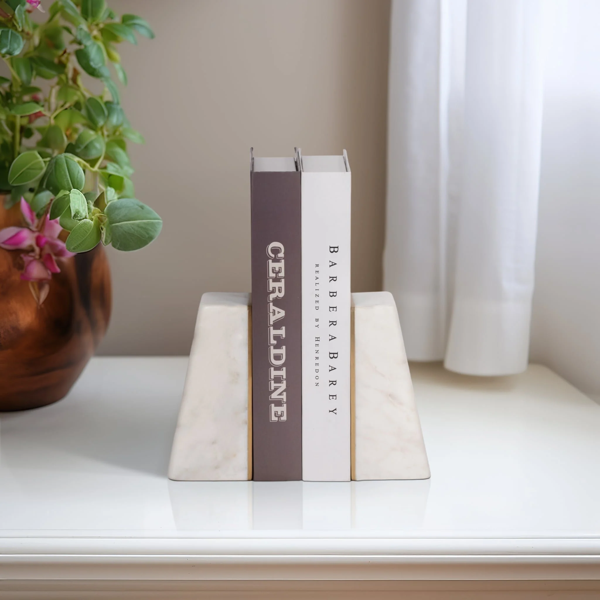 S/2 Marble 6"h Slanted Bookends W/gold Trim,white - Image 9