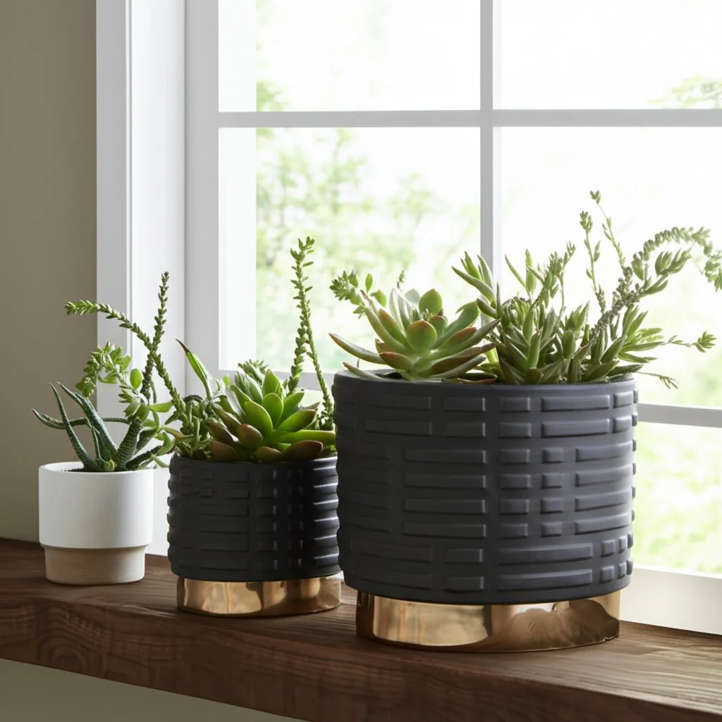 S/2 Maze Metallic Planters  6/8", Black - Image 11