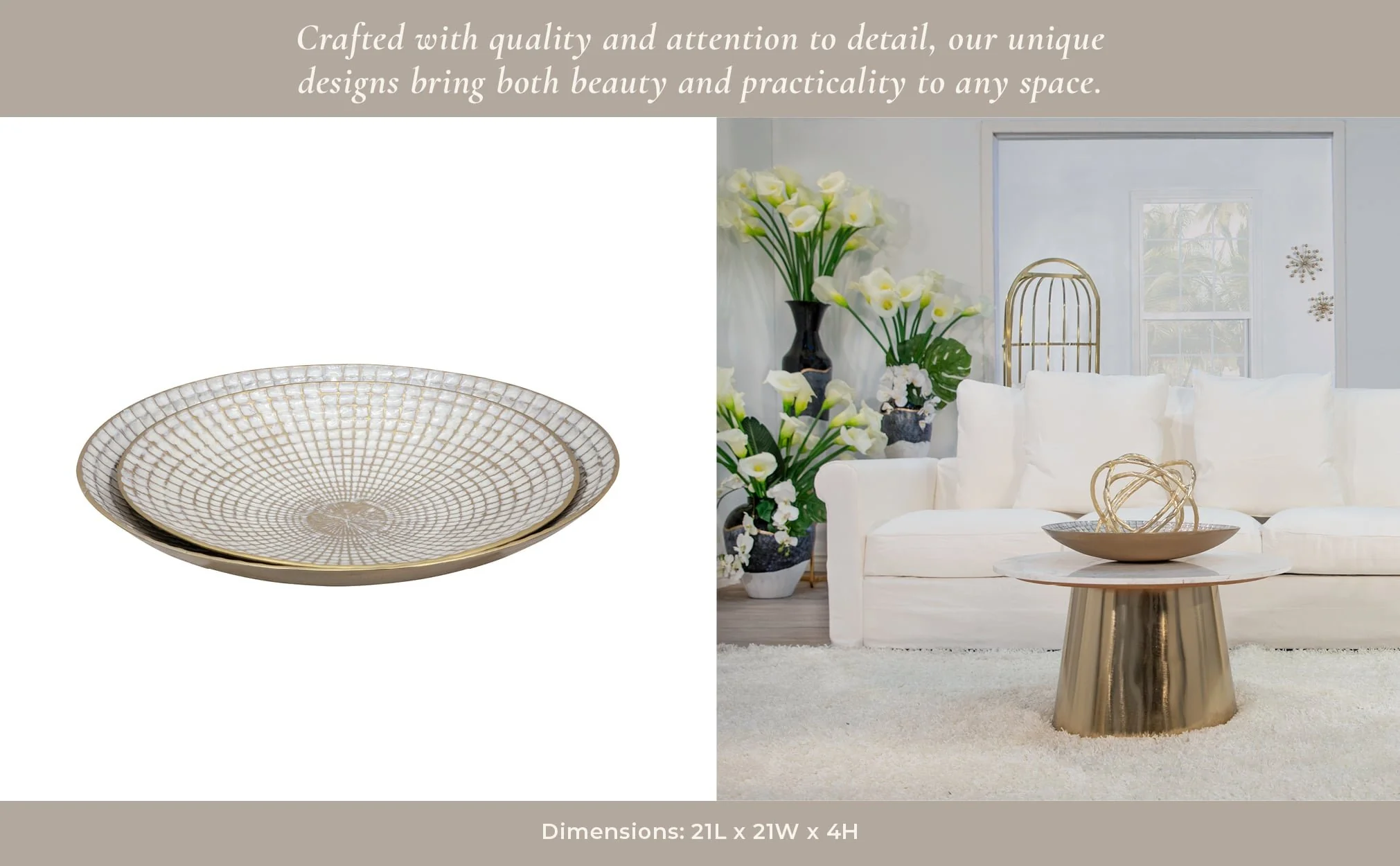 S/2 Metal 18/21" Round Plates, Ivory/champagne - Image 9