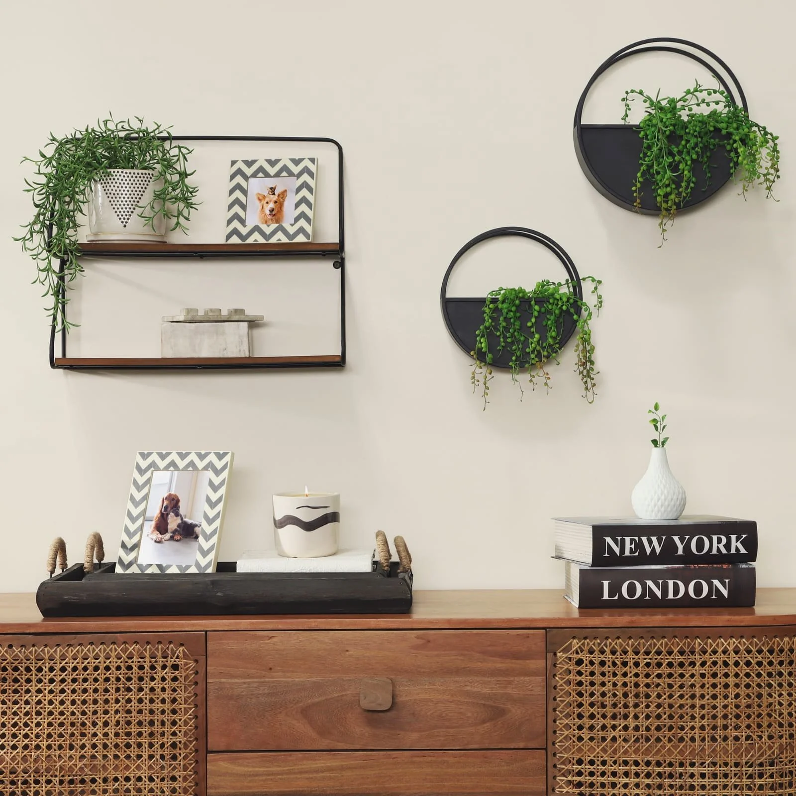 S/2 Metal 9/12" Round Wall Planters, Black - Image 10