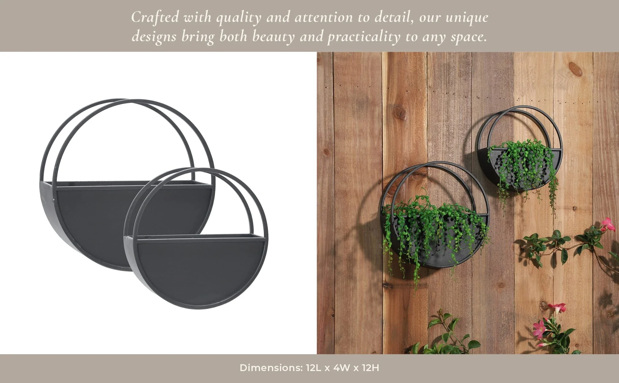 S/2 Metal 9/12" Round Wall Planters, Black - Image 11