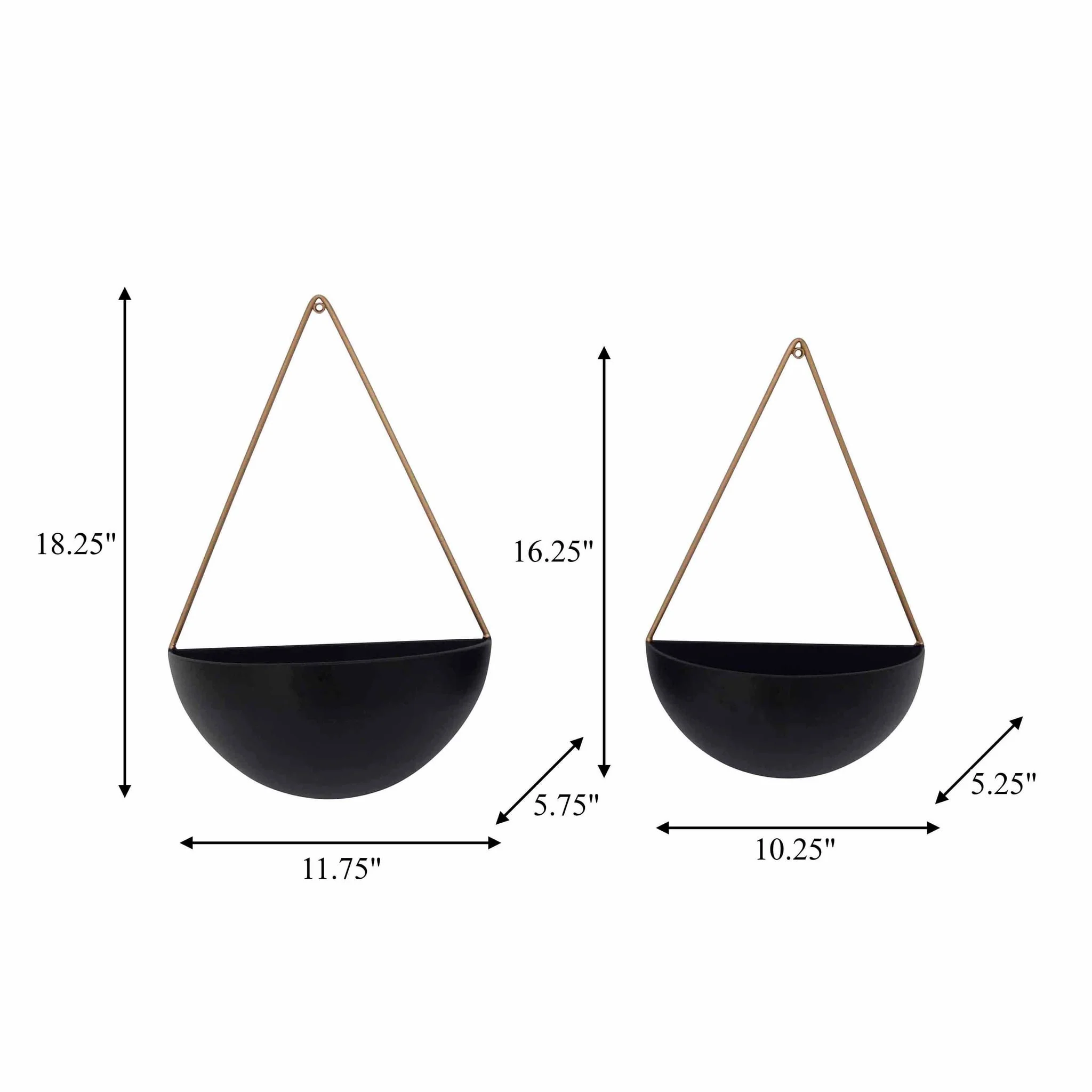 S/2 Metal Half Moon Wall Planters, Black - Image 2