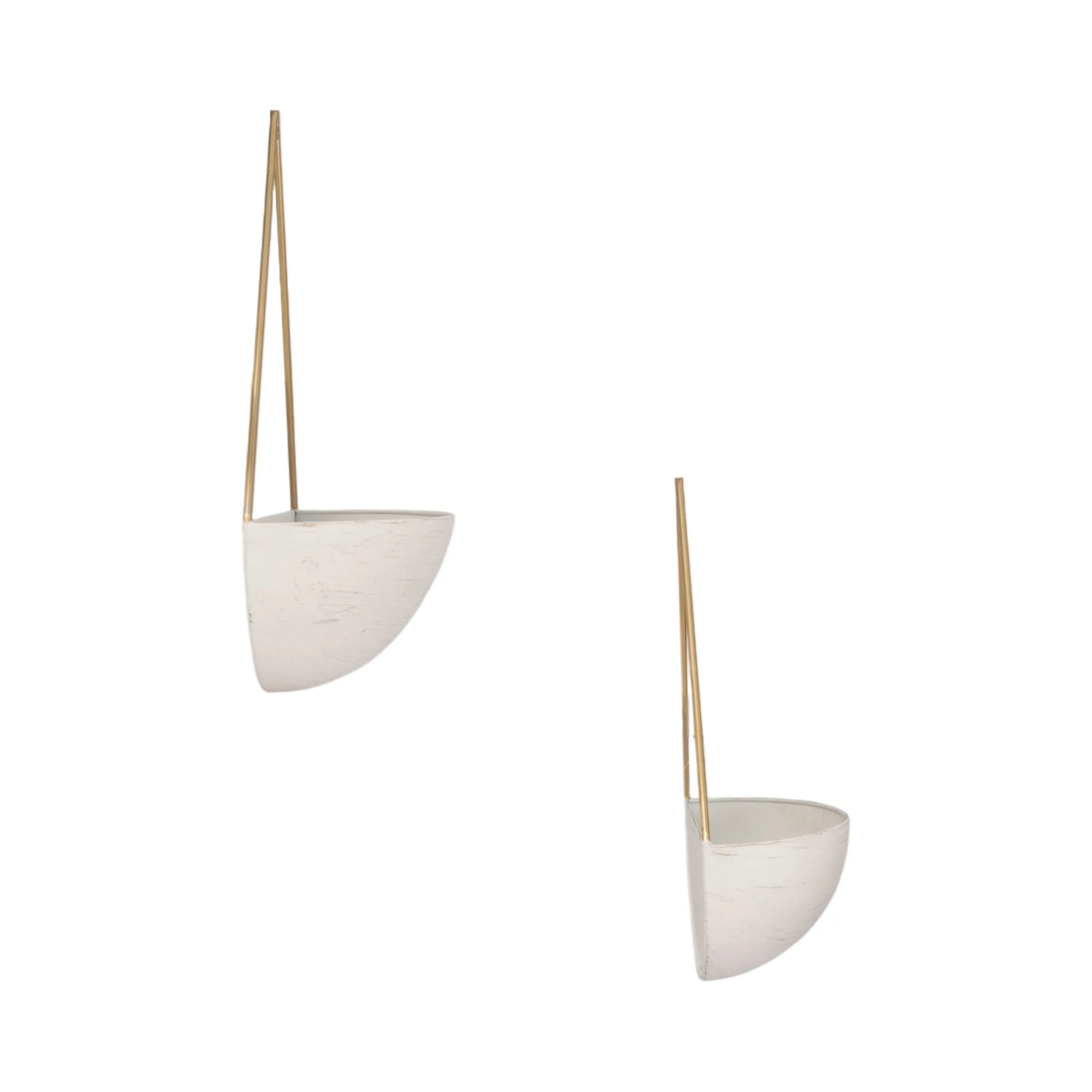 S/2 Metal Half Moon Wall Planters, White - Image 3