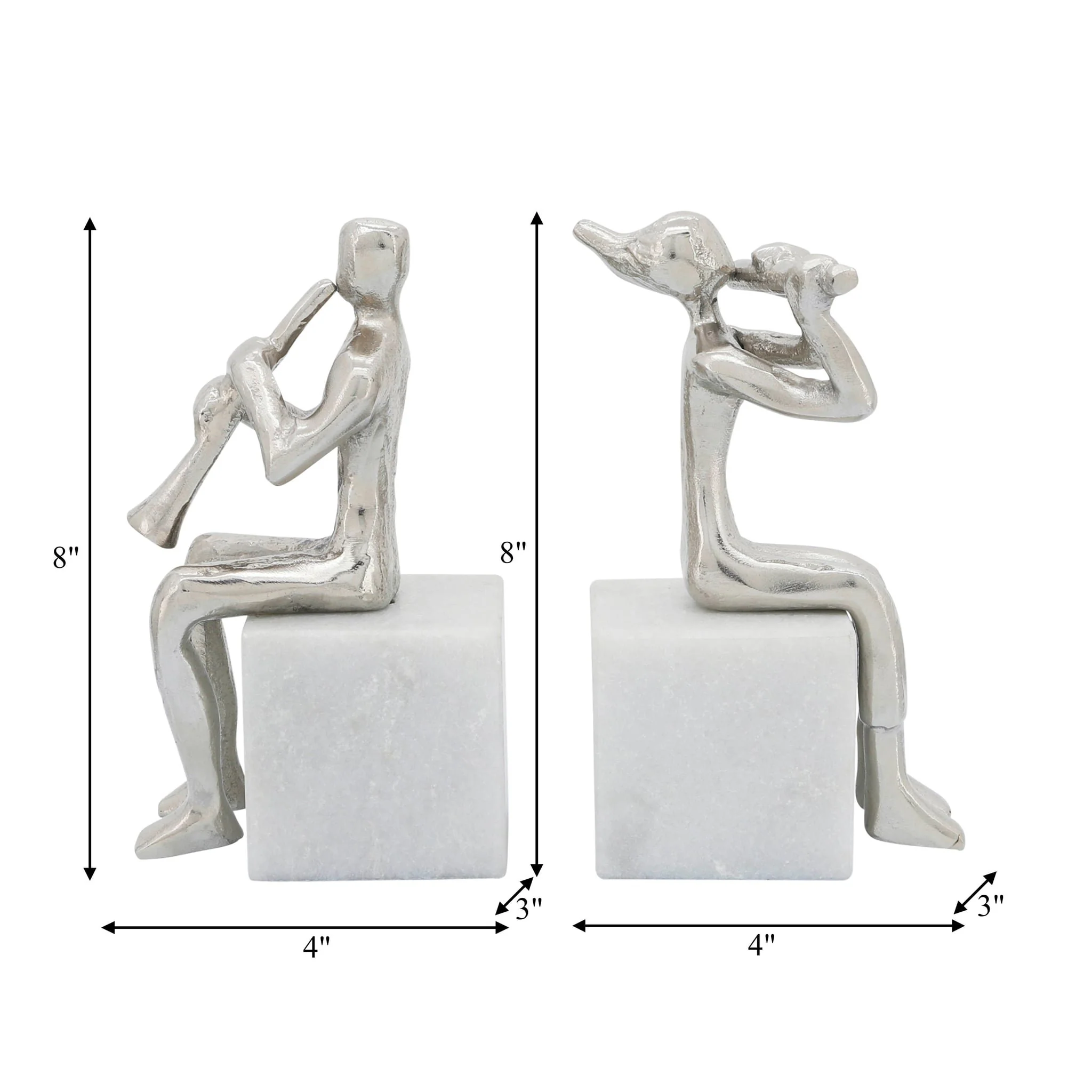 S/2 Metal Musicians On Marble Base, Silver - Image 7
