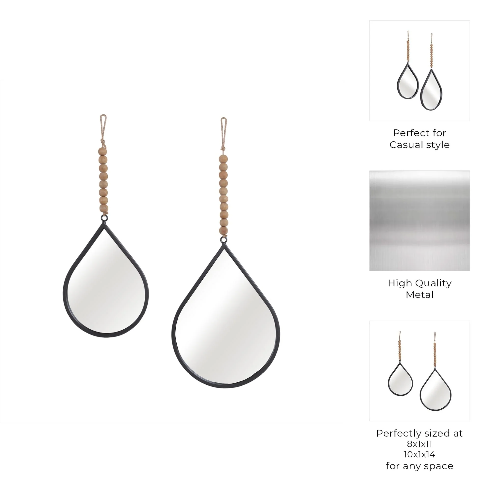 S/2 Metal Teardrop Wall Mirror, Gunmetal Wb - Image 8