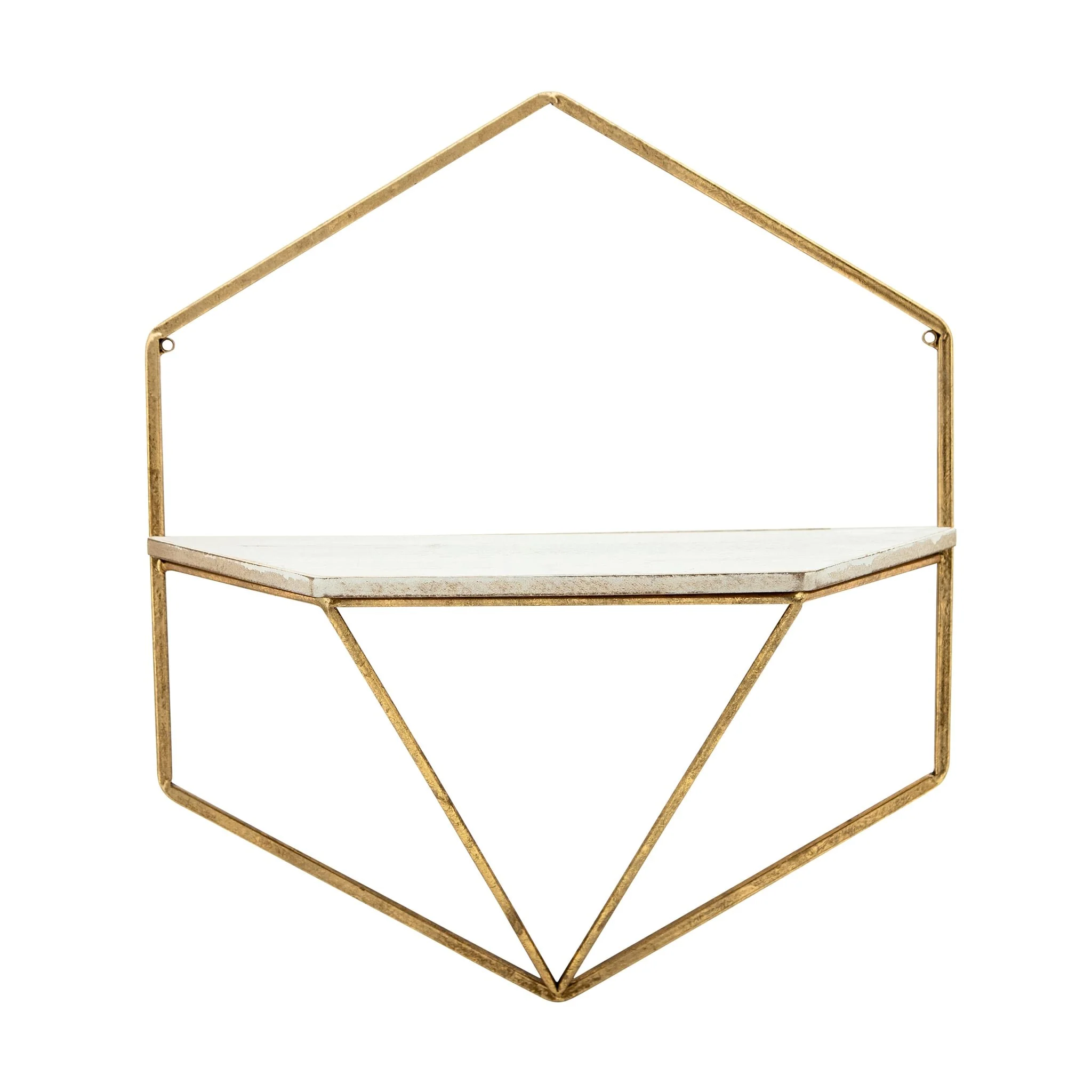 S/2 Metal / Wood Hexagon Wall Shelves, Gold/wht - Image 2