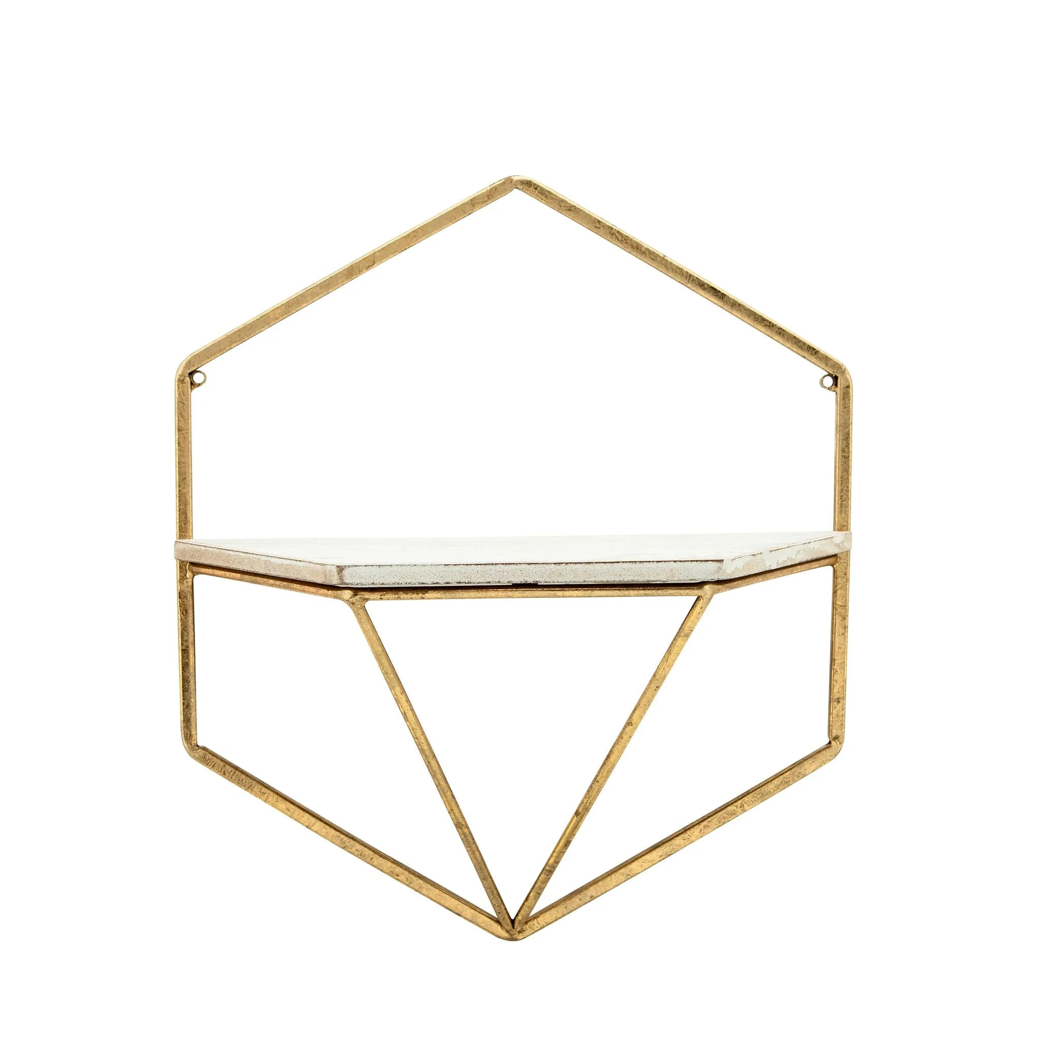 S/2 Metal / Wood Hexagon Wall Shelves, Gold/wht - Image 3