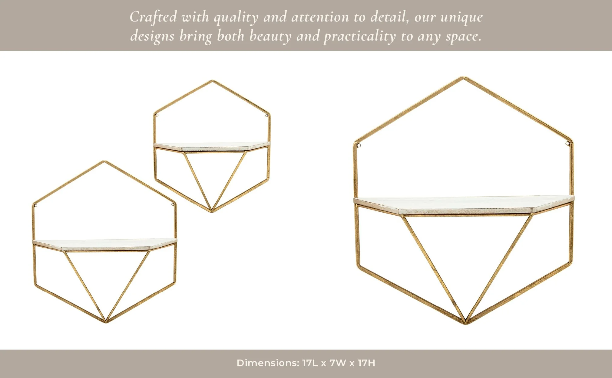 S/2 Metal / Wood Hexagon Wall Shelves, Gold/wht - Image 9