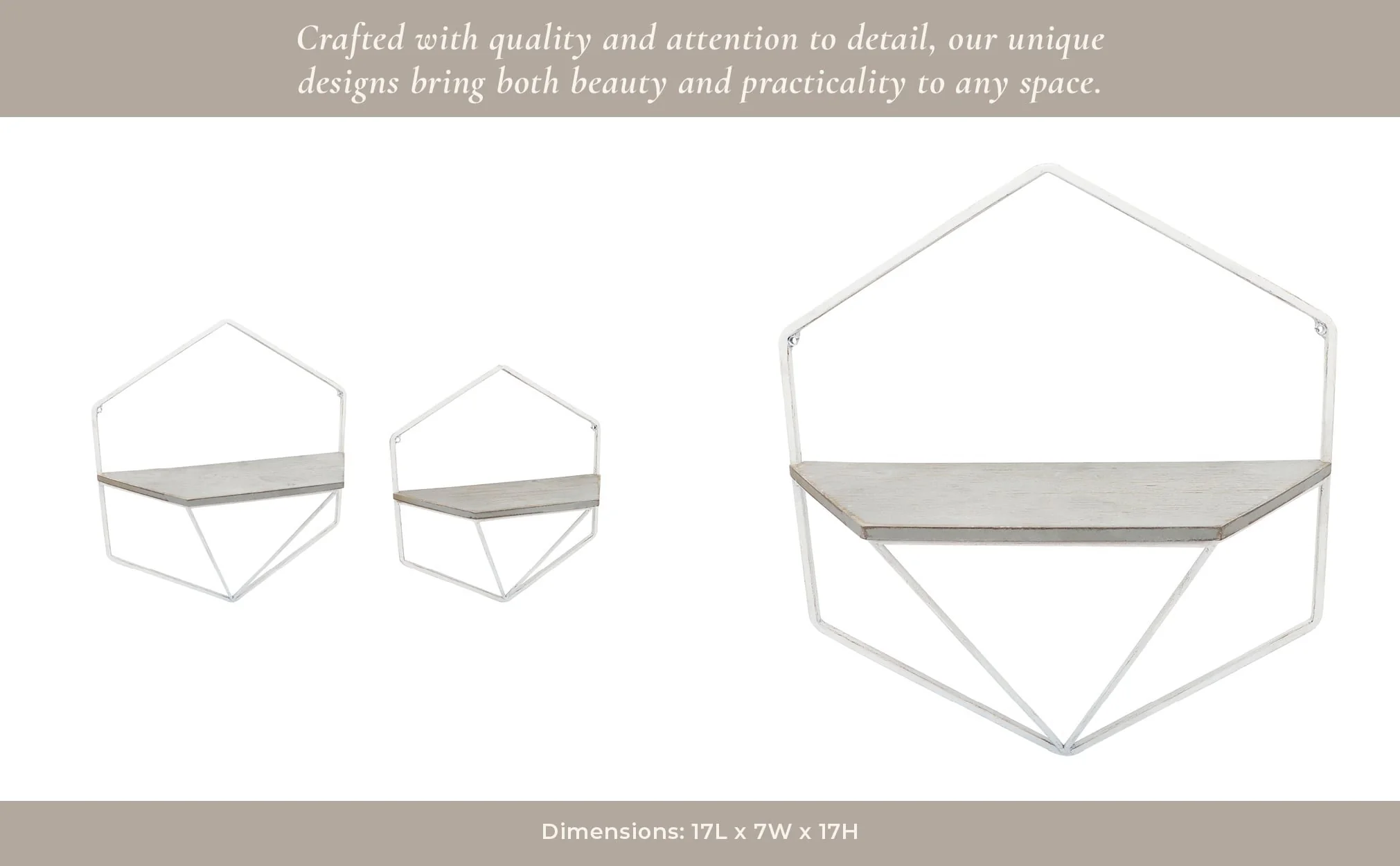 S/2 Metal / Wood Hexagon Wall Shelves, Wht/gray - Image 14