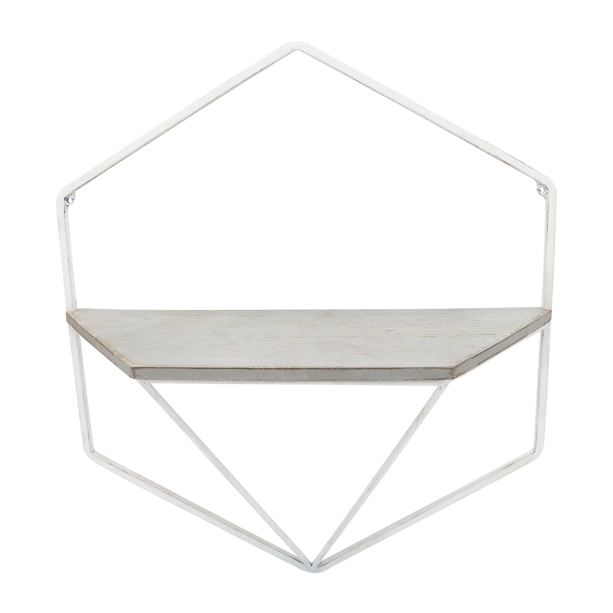 S/2 Metal / Wood Hexagon Wall Shelves, Wht/gray - Image 2