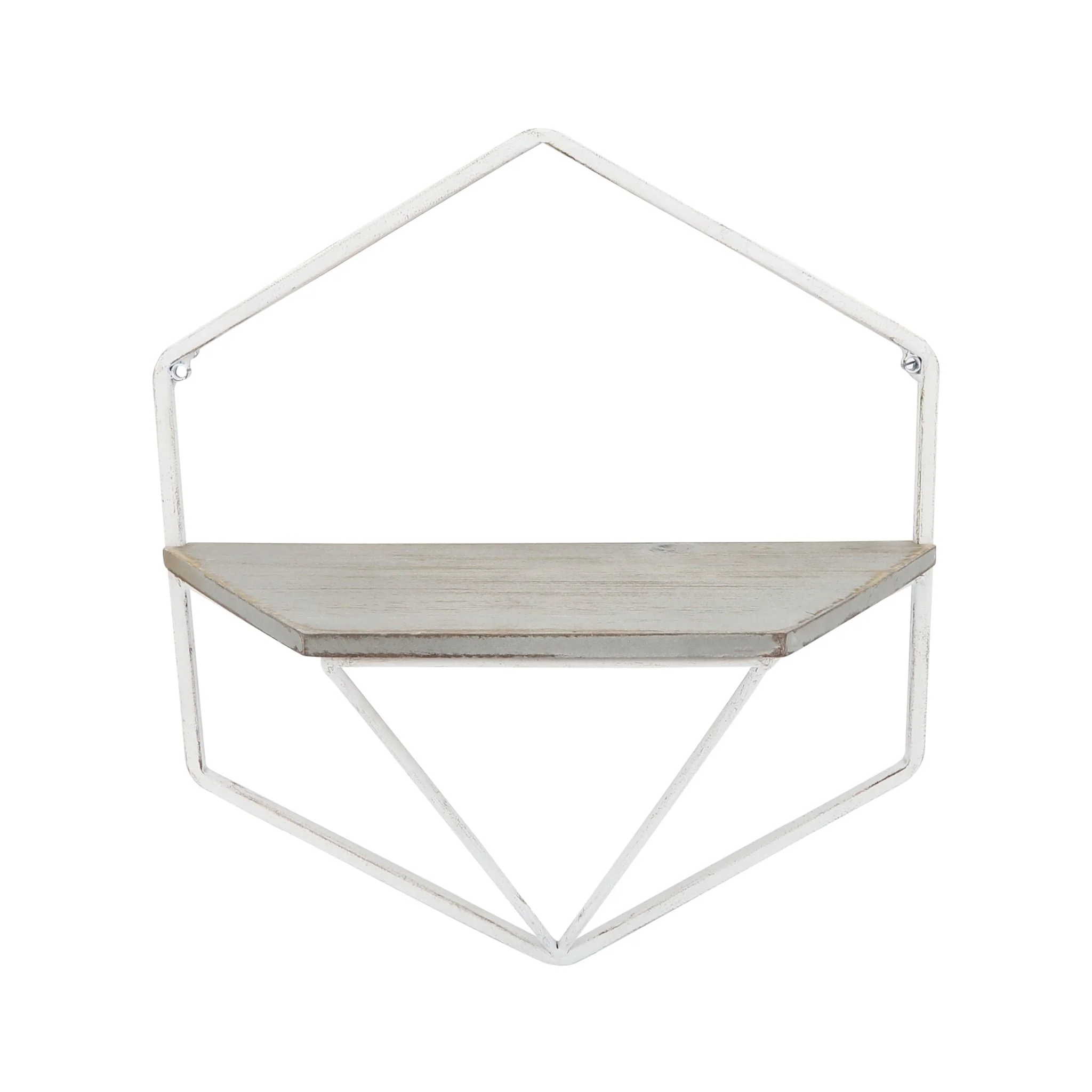 S/2 Metal / Wood Hexagon Wall Shelves, Wht/gray - Image 3