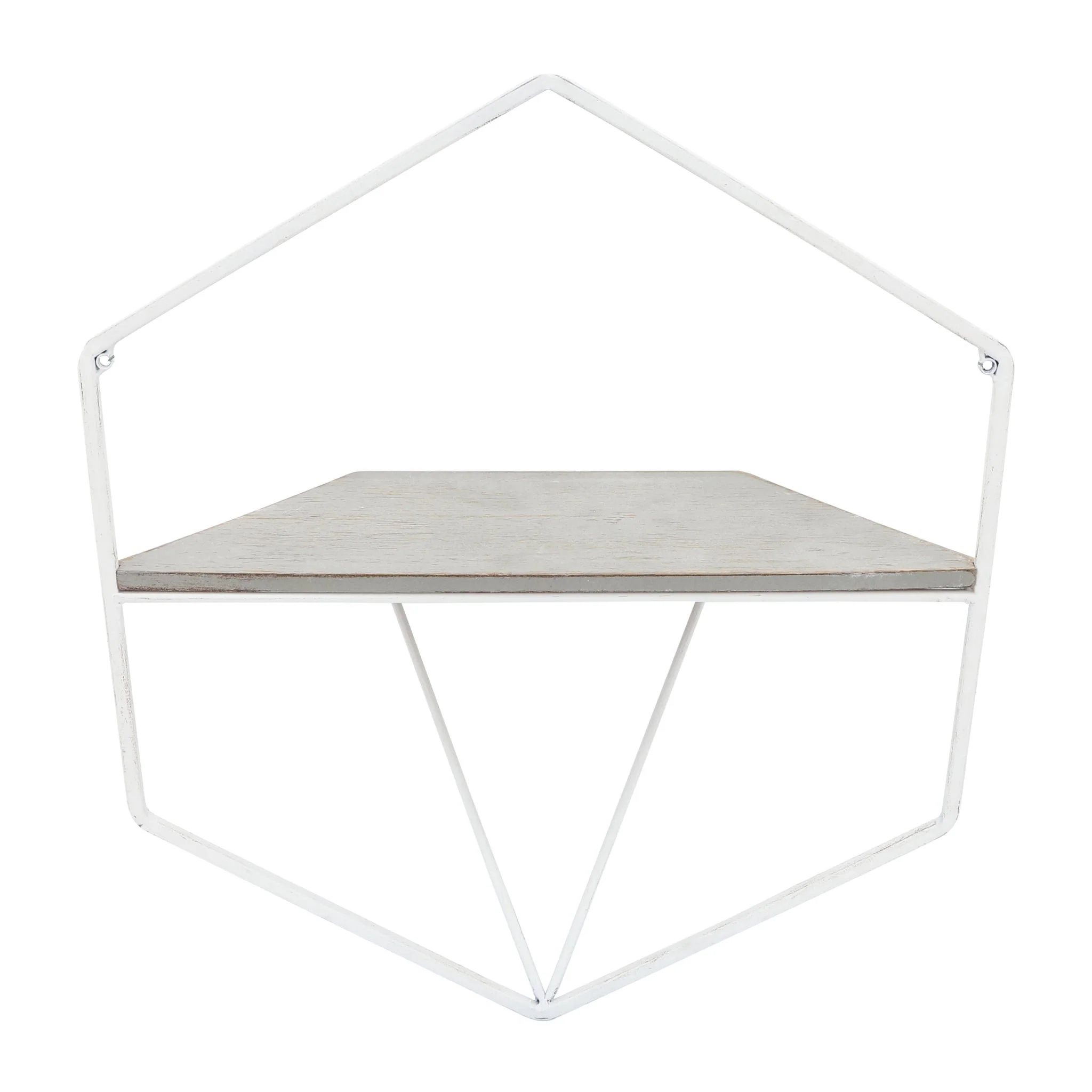 S/2 Metal / Wood Hexagon Wall Shelves, Wht/gray - Image 6