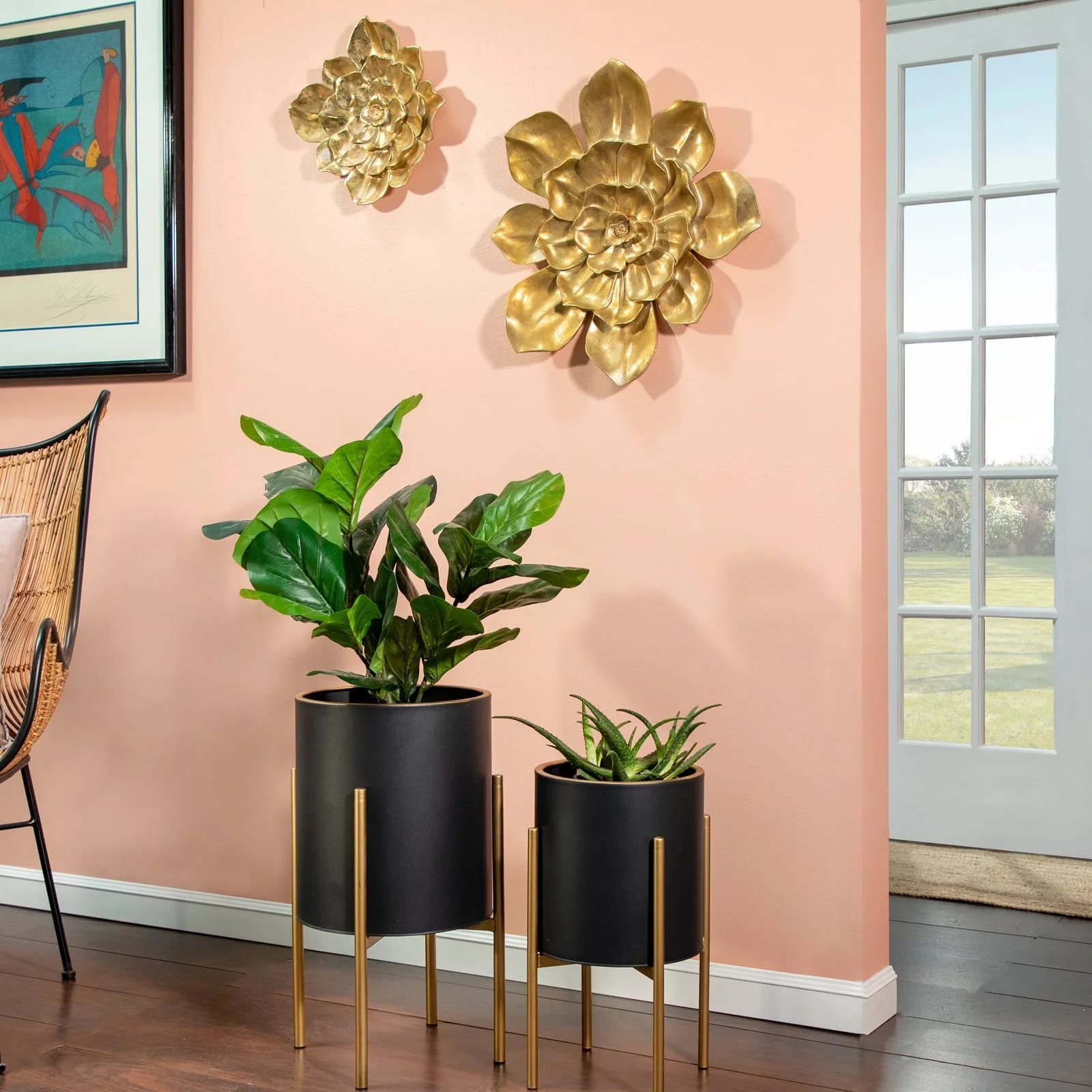 S/2 Planter On Metal Stand, Black/gld - Image 10