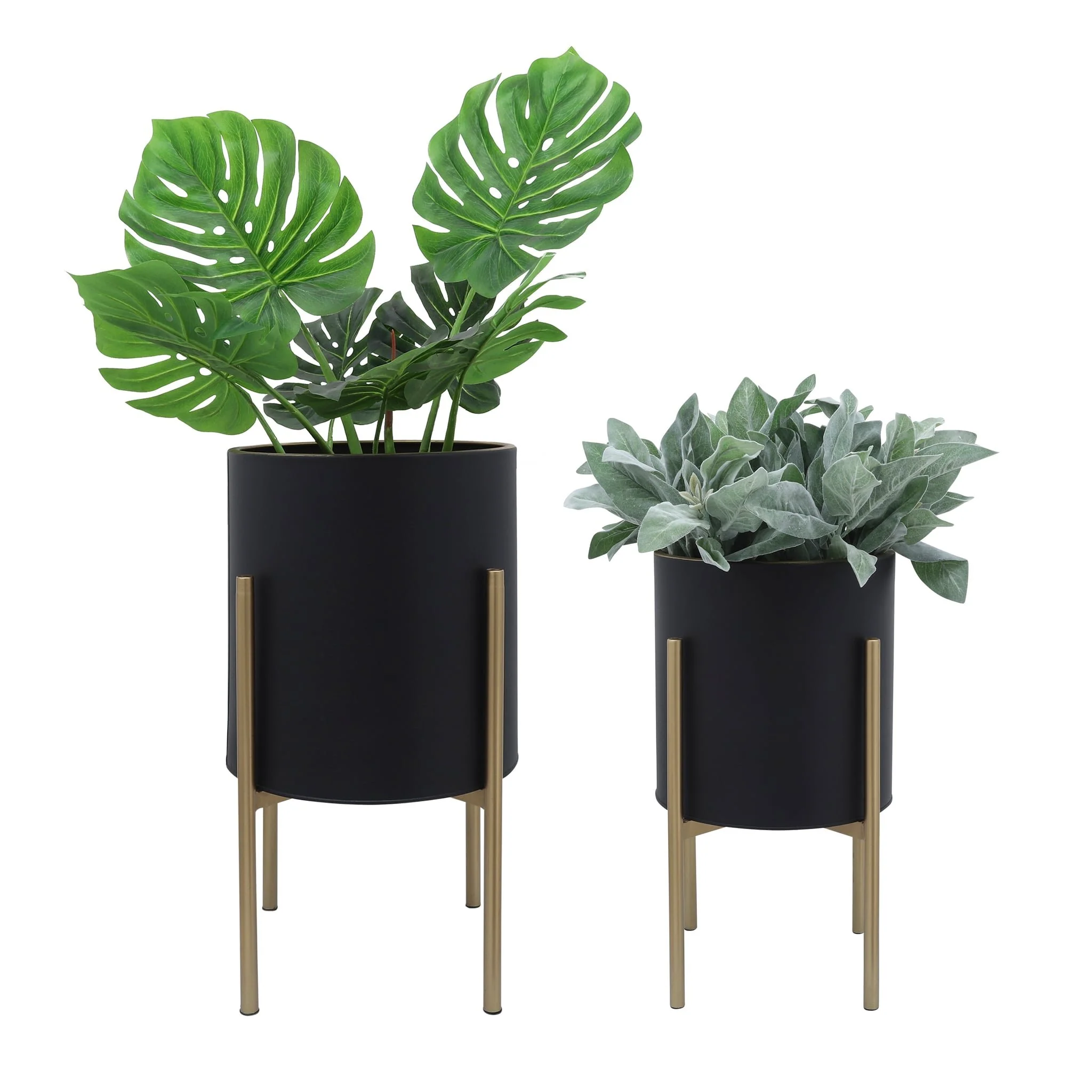 S/2 Planter On Metal Stand, Black/gld - Image 2