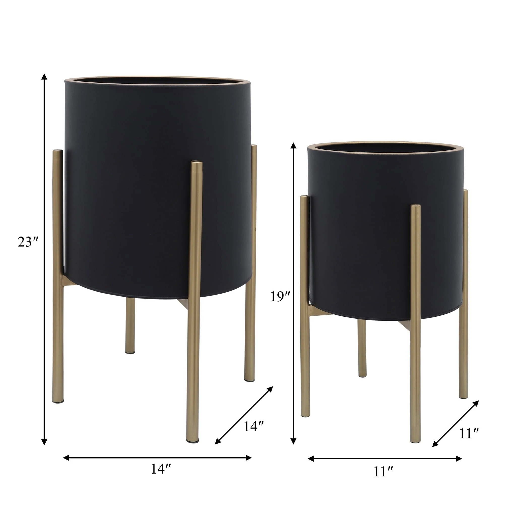 S/2 Planter On Metal Stand, Black/gld - Image 7