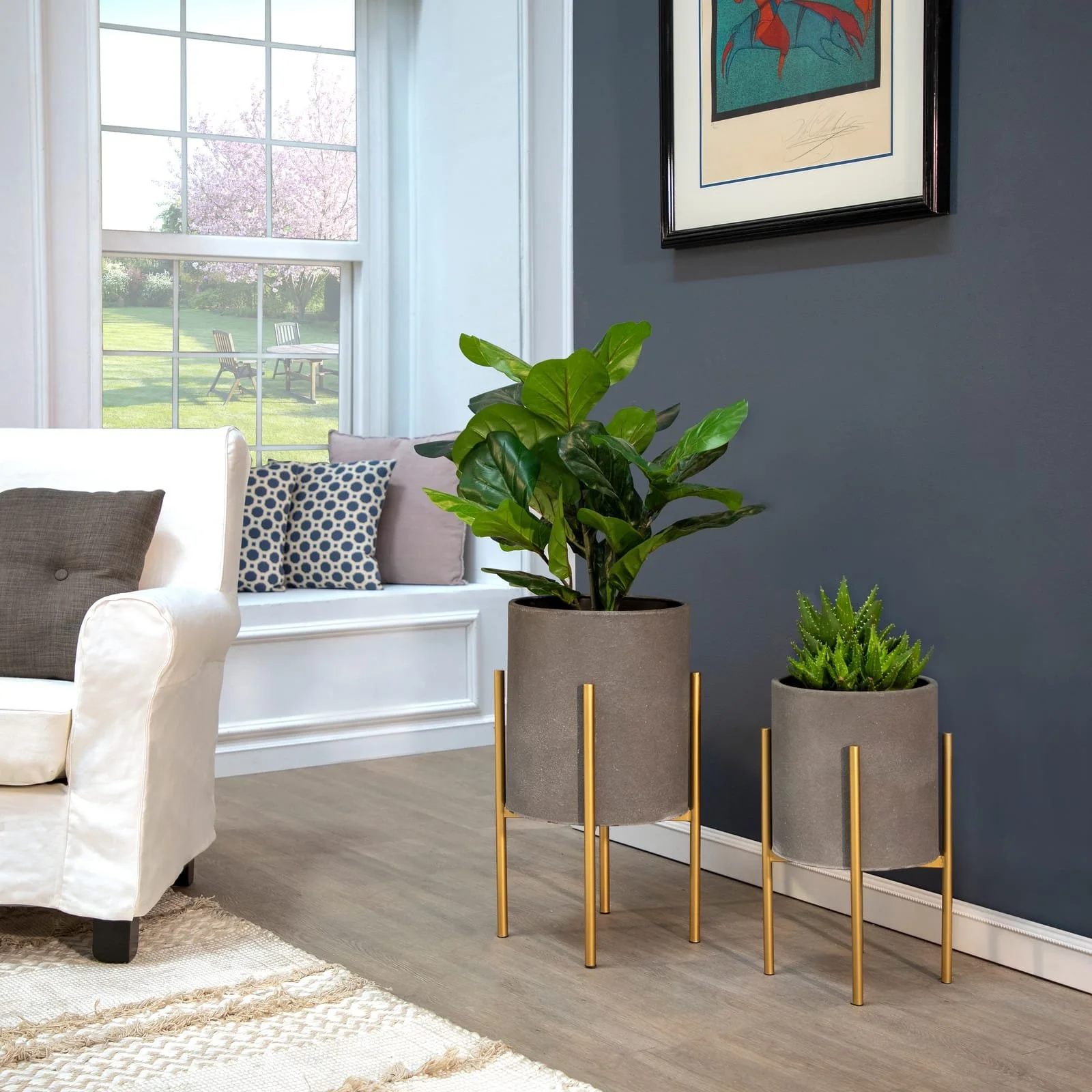 S/2 Planter On Metal Stand, Gray/gld - Image 10