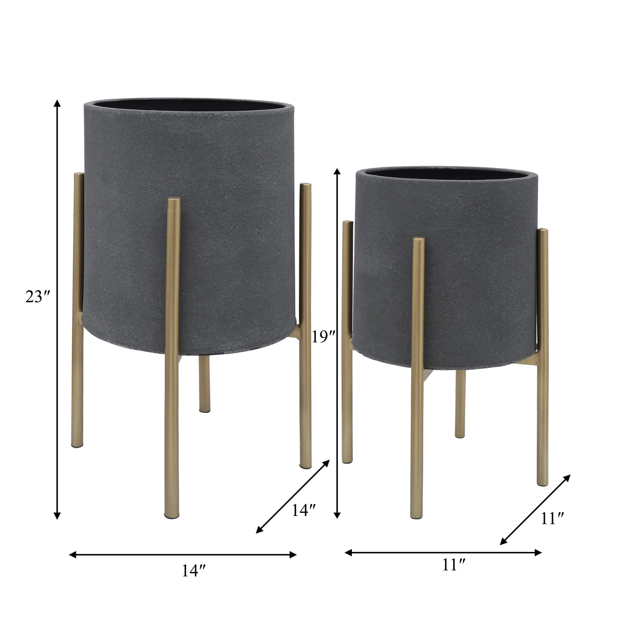 S/2 Planter On Metal Stand, Gray/gld - Image 7