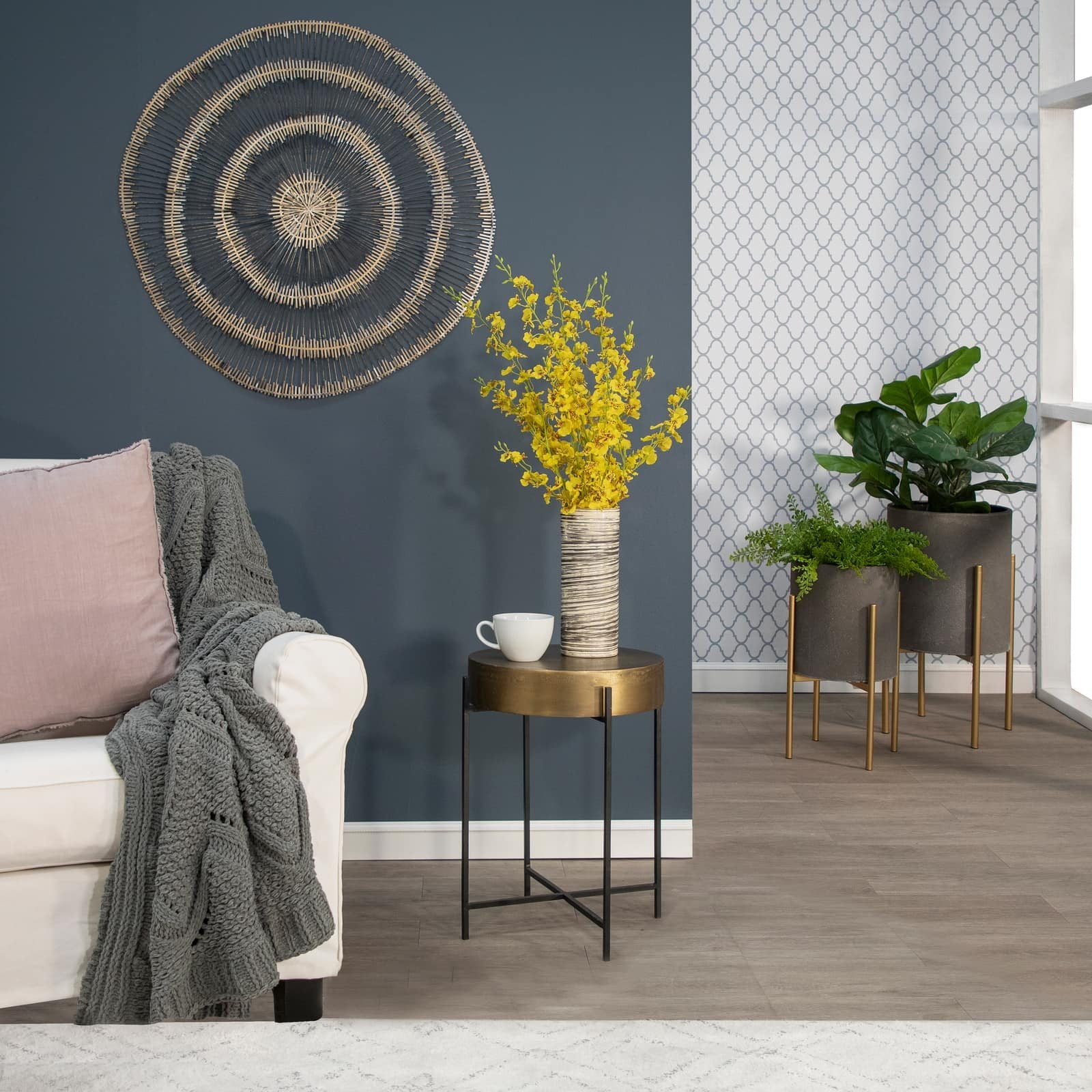 S/2 Planter On Metal Stand, Gray/gld - Image 9