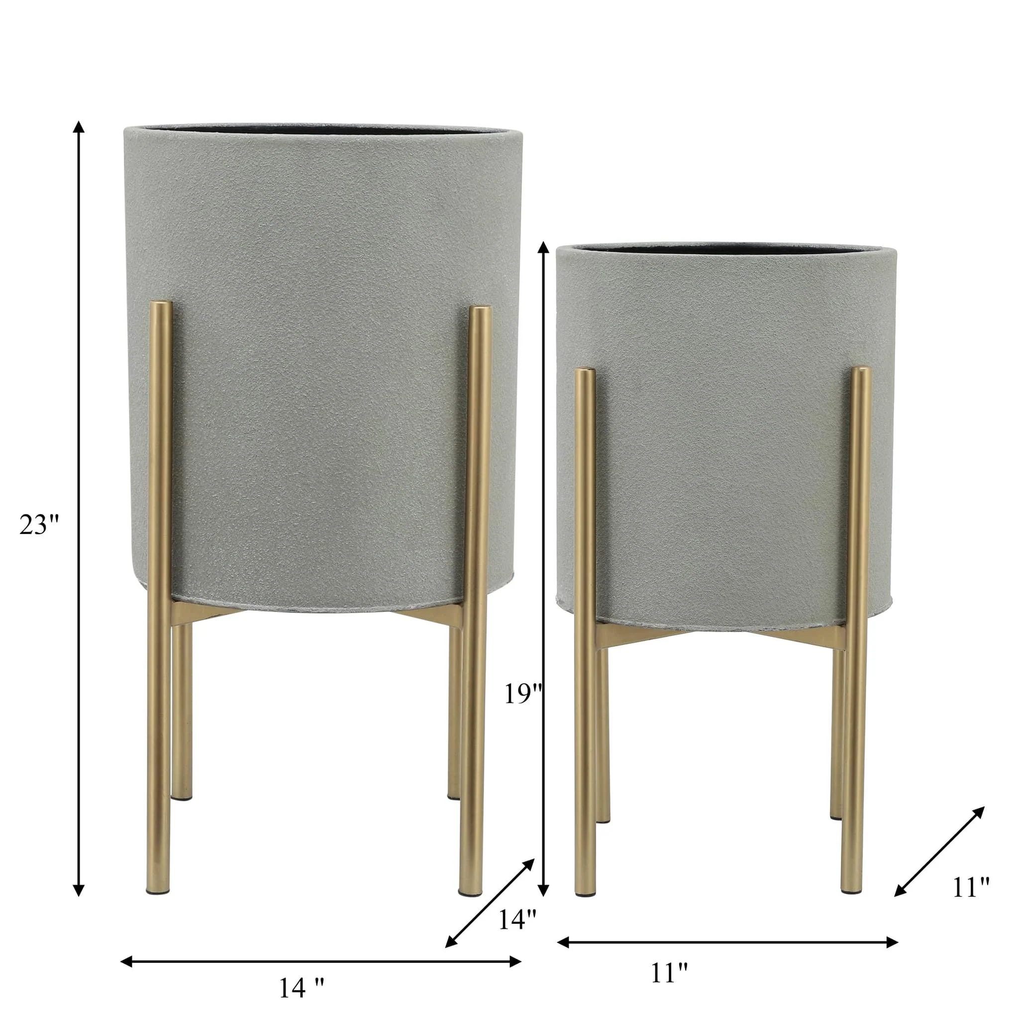 S/2 Planter On Metal Stand, Putty/gld - Image 7