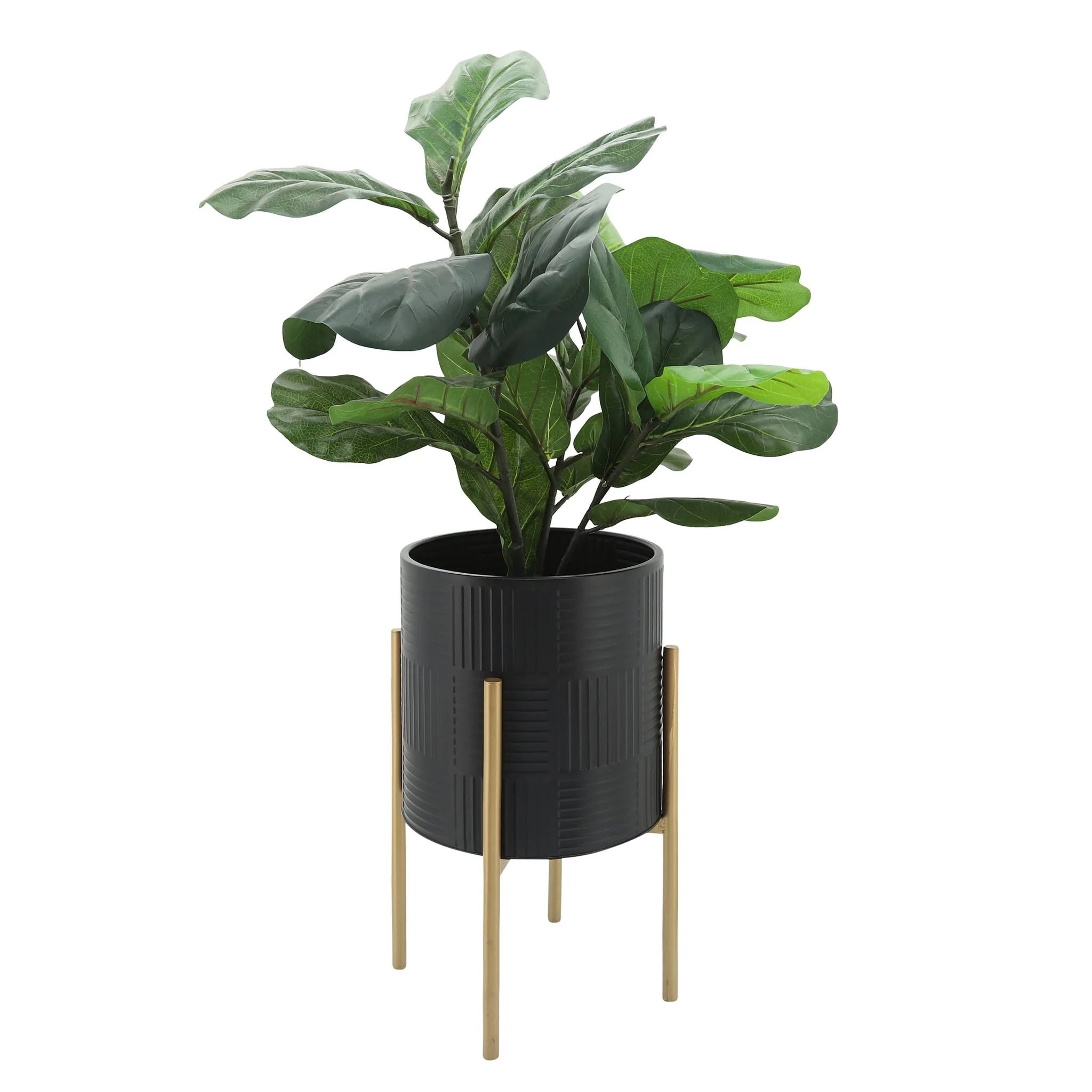 S/2 Planter W/ Lines On Metal Stand, Black/gold - Image 5