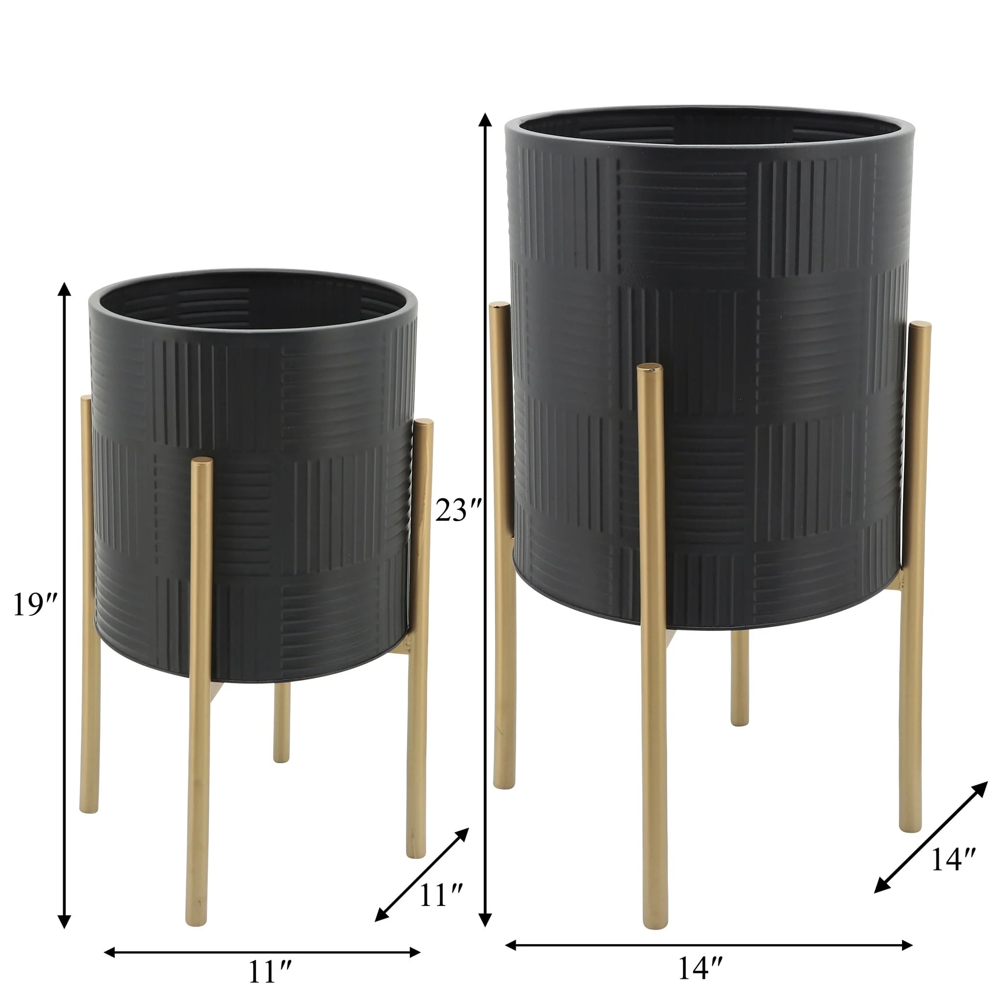 S/2 Planter W/ Lines On Metal Stand, Black/gold - Image 6