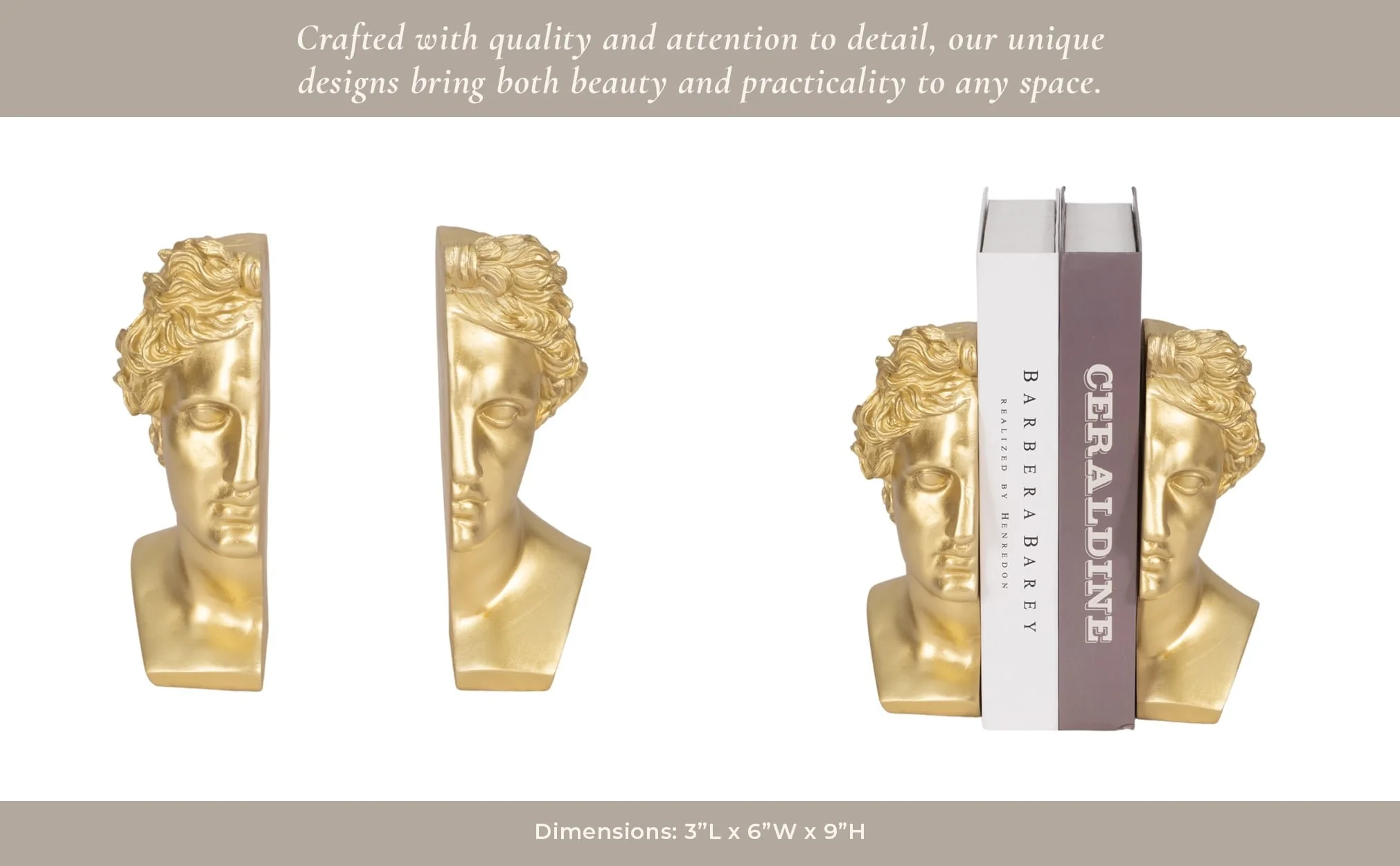 S/2 Resin, 9" Greek Goddess Bookends, Gold - Image 9