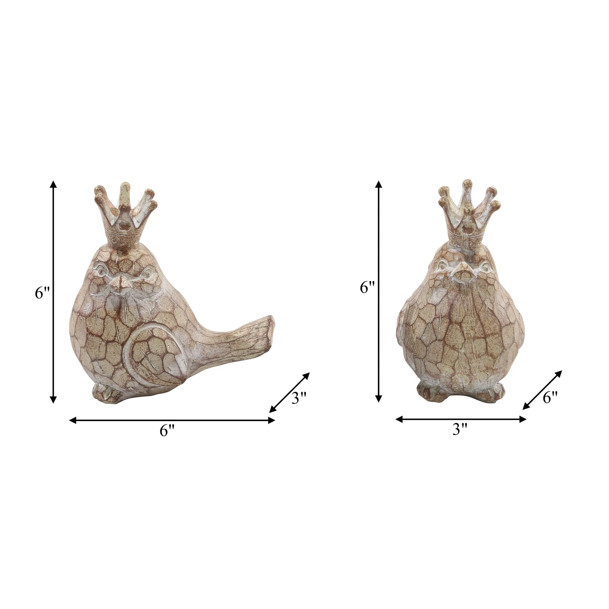S/2 Resin Birds W/crowns, Brown - Image 7