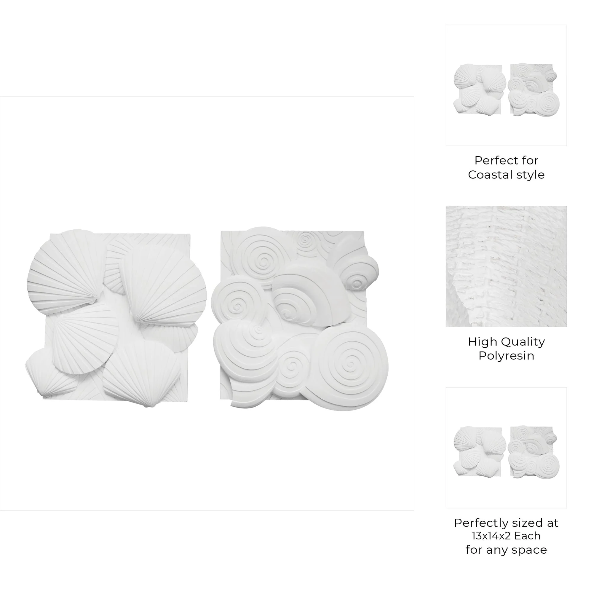 S/2 Resin Sea Shell Wall Decor, White - Image 3