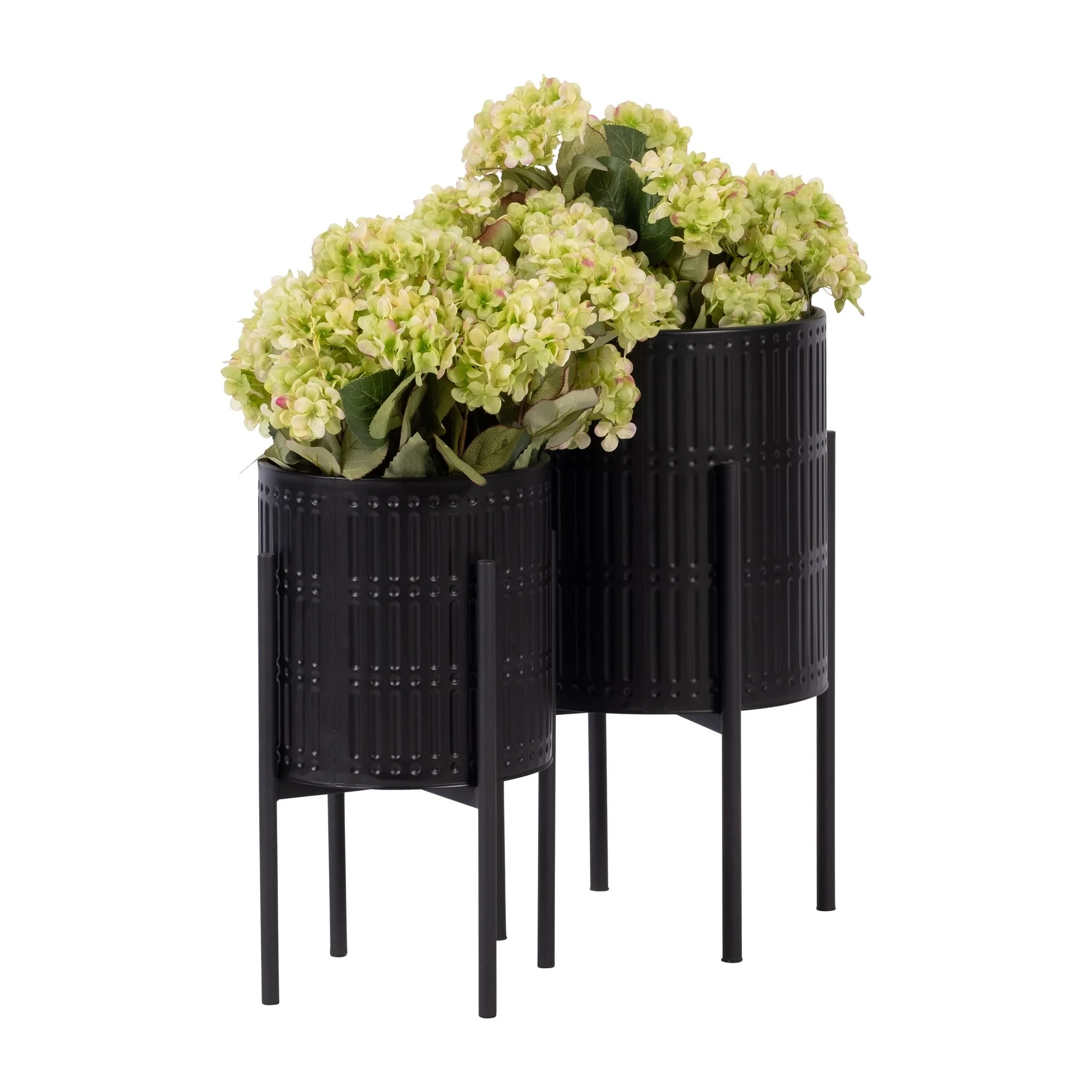 S/2 Ridged Planters In Metal Stand, Black - Image 2
