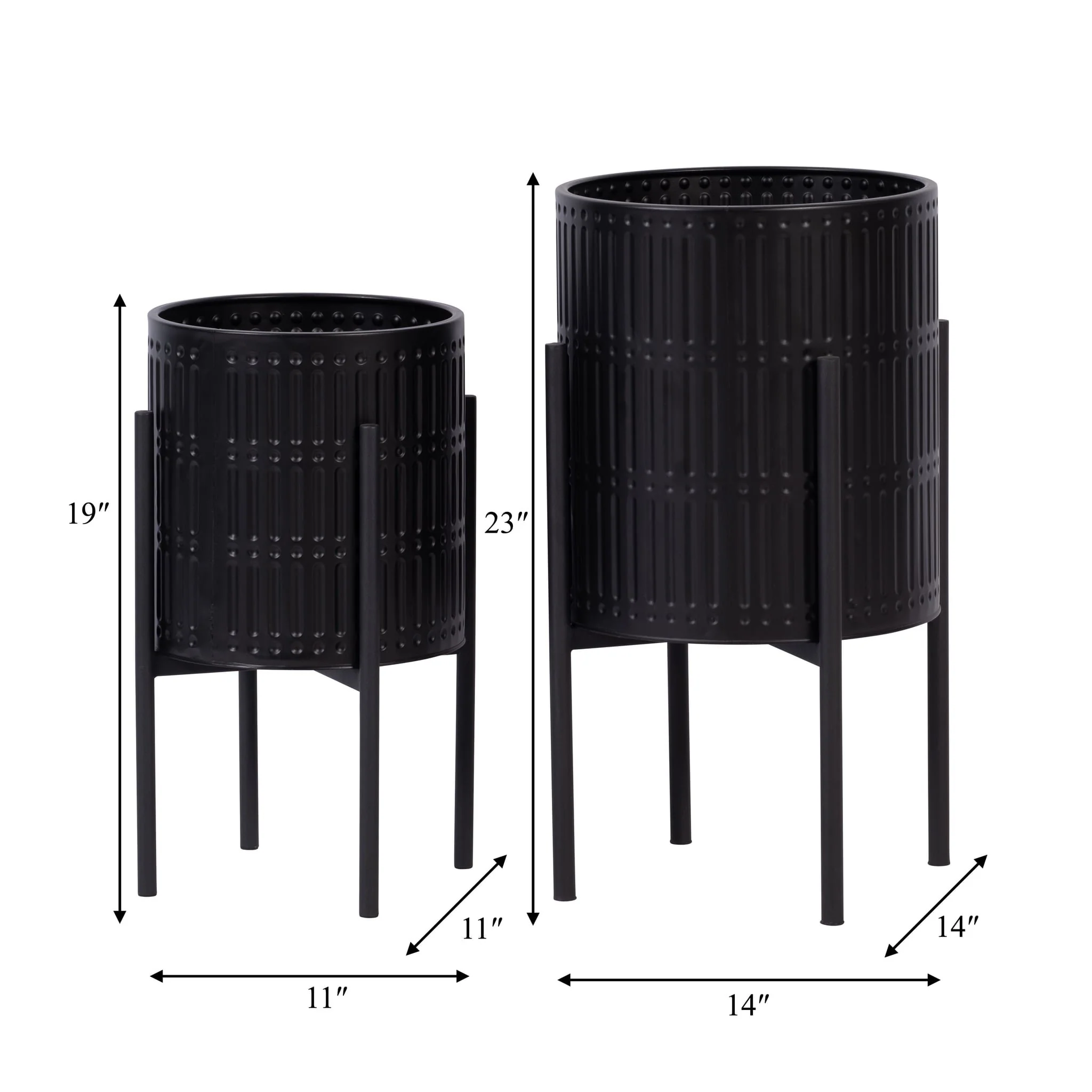 S/2 Ridged Planters In Metal Stand, Black - Image 4