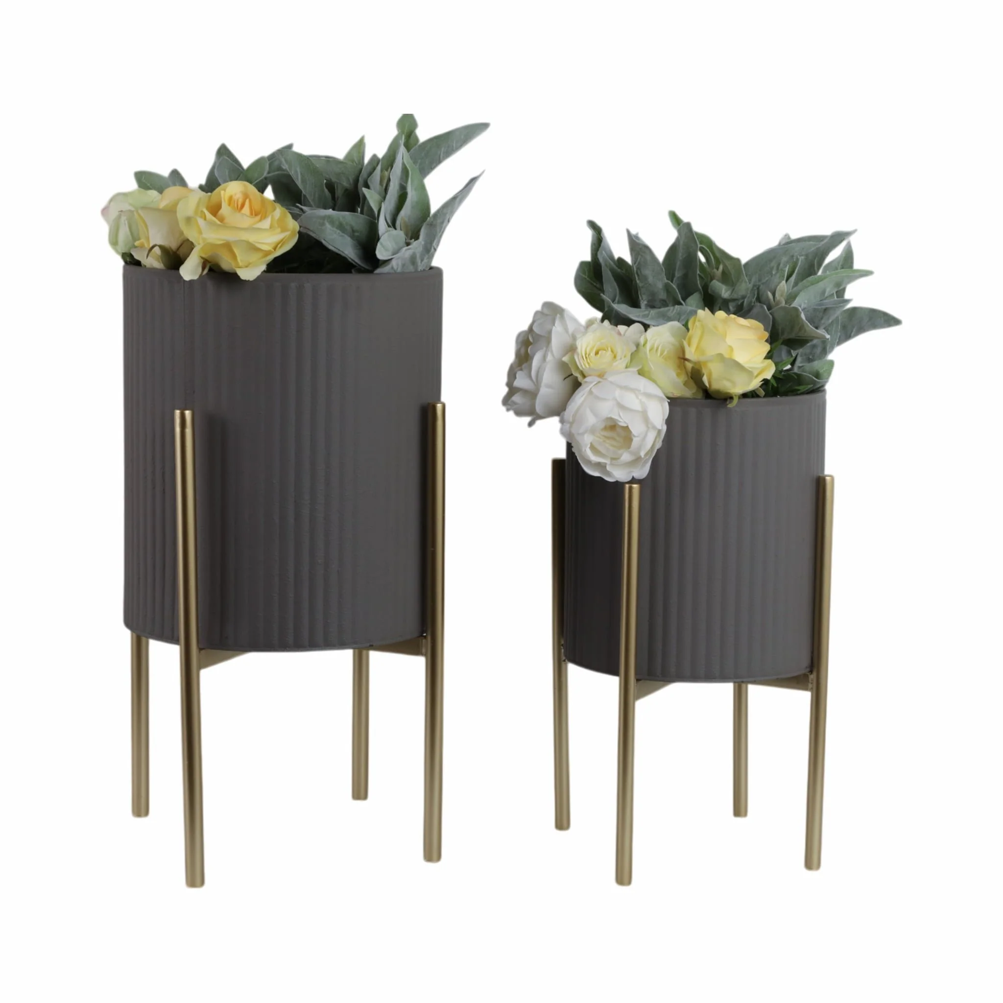 S/2 Ridges Planter On Metal Stand, Gray/gld - Image 2