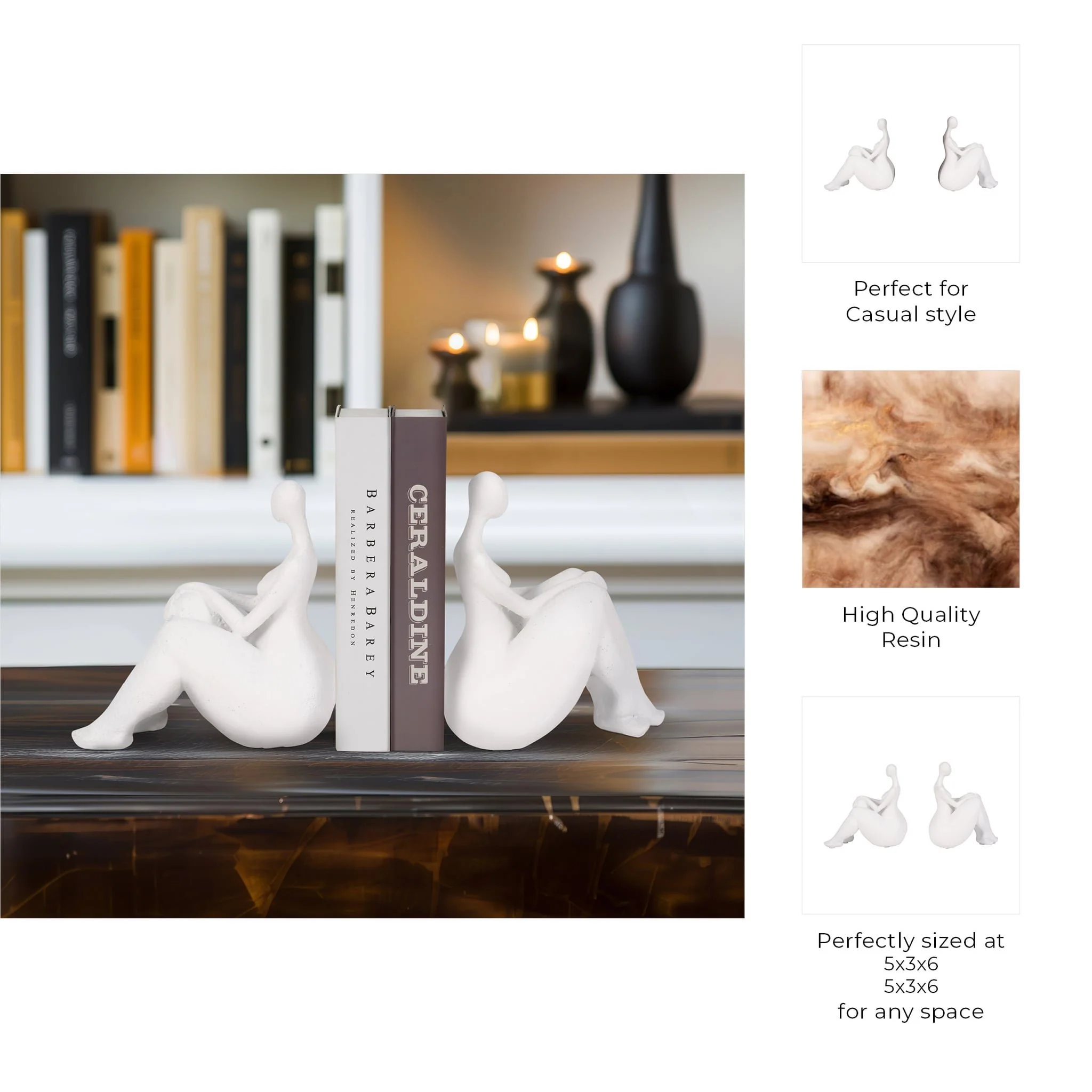 S/2 Sitting Ladies Bookends, White - Image 8