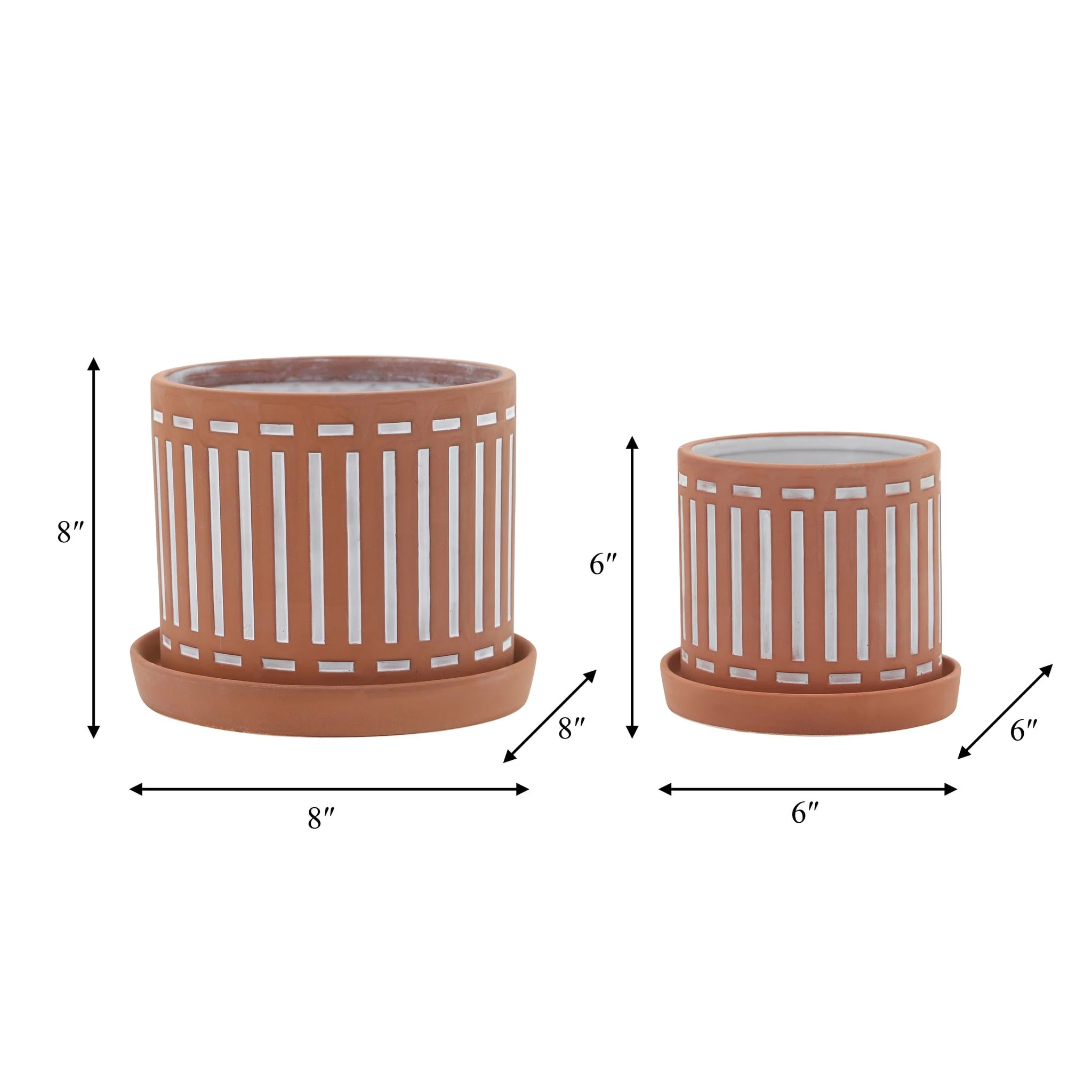 S/2 Terracotta Planters W/ Saucer 6/8", Orange - Image 2