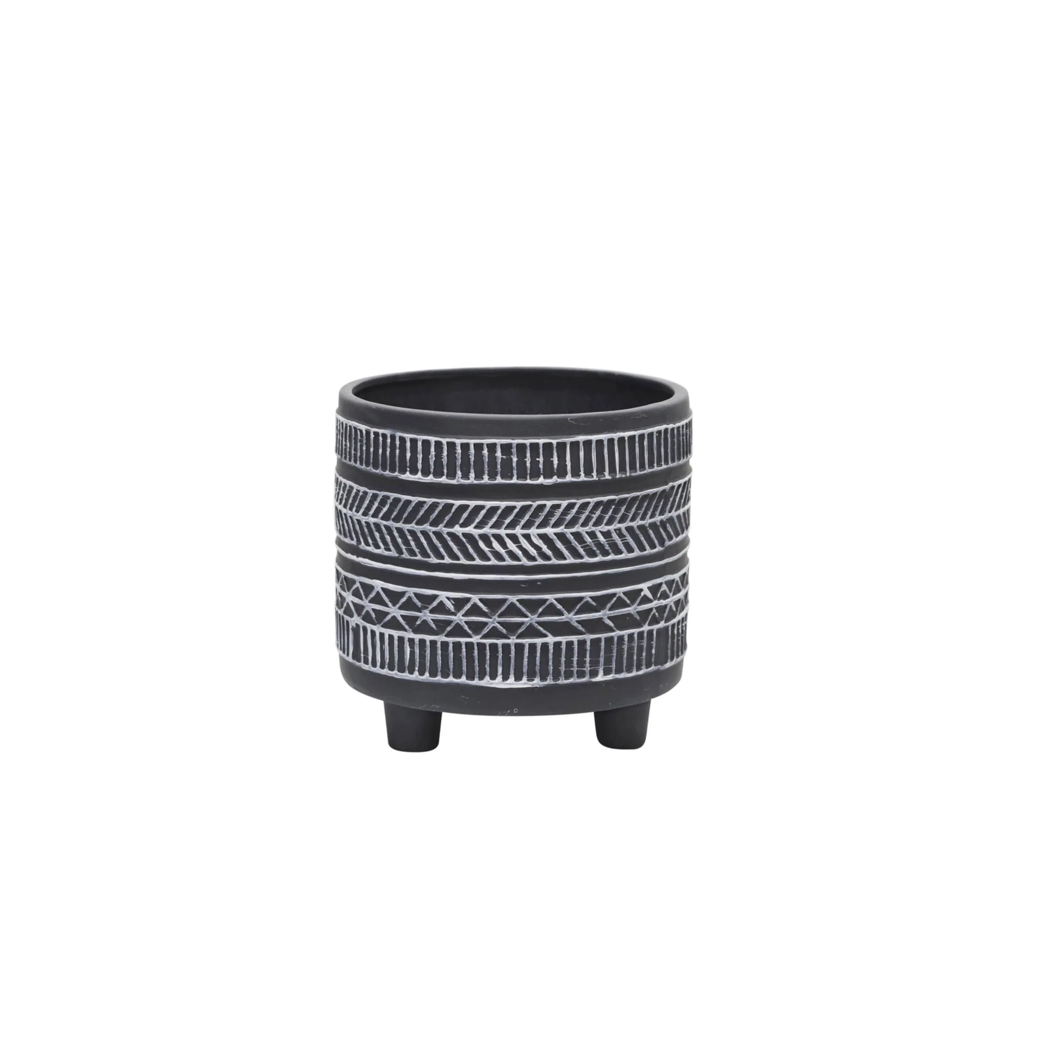 S/2  Tribal Look Footed Planter 6/8", Black - Image 2