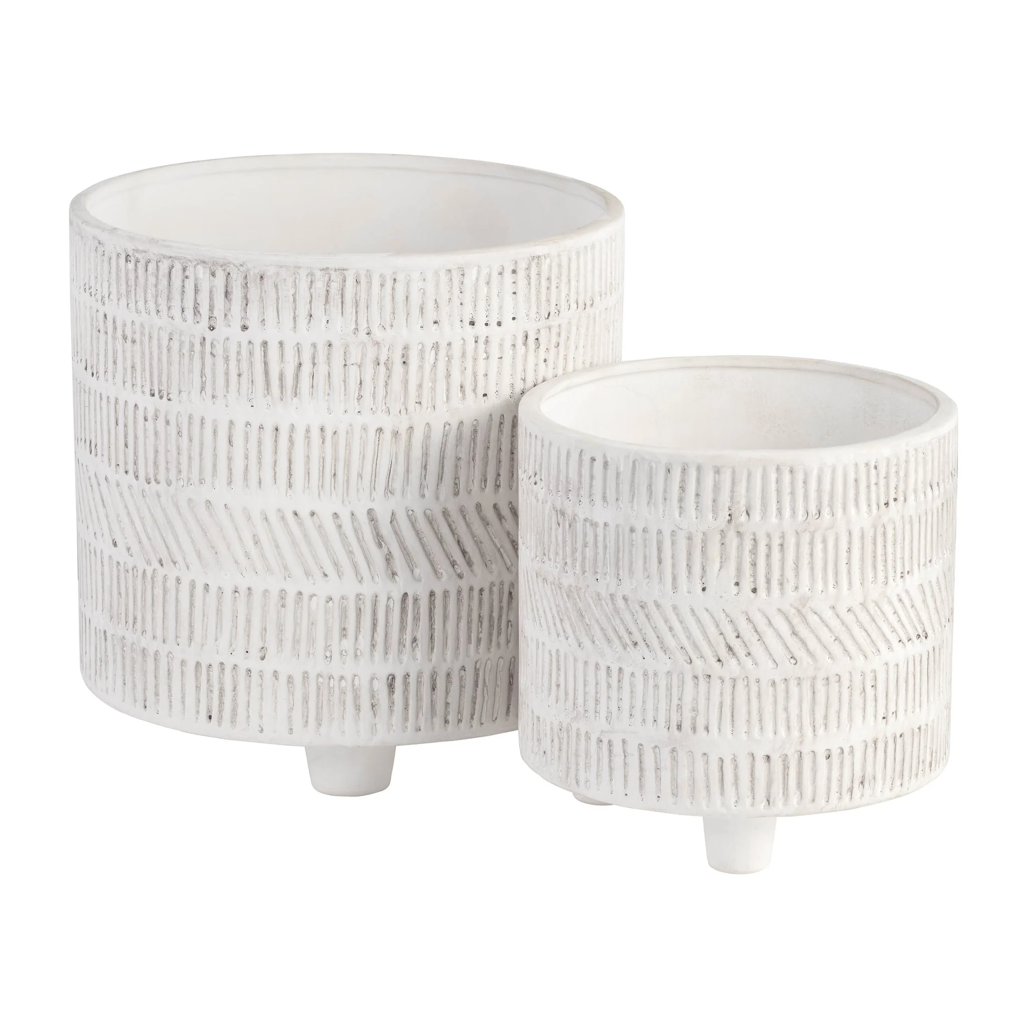 S/2 Tribal Look Footed Planter 6/8", Ivory - Image 5