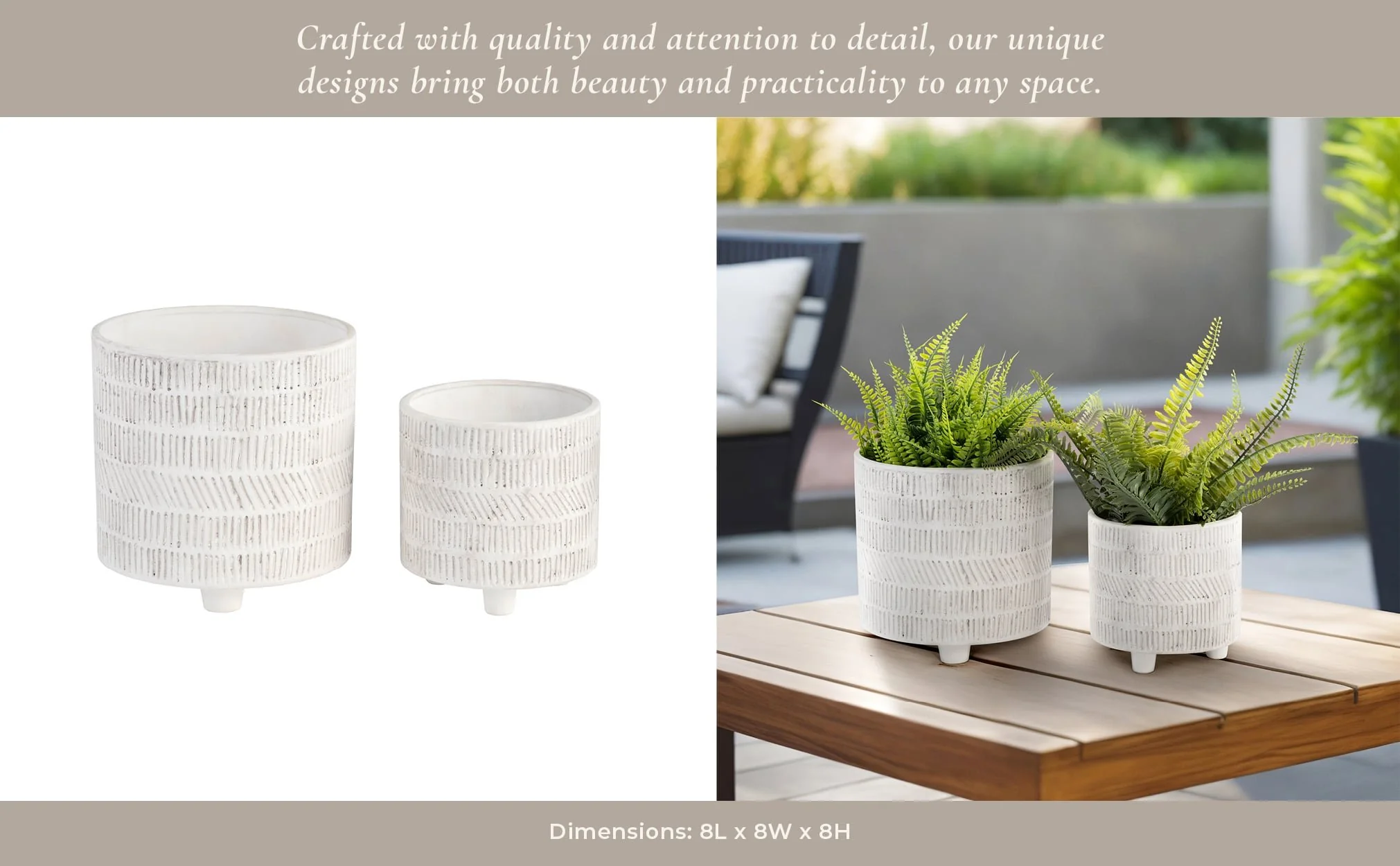 S/2 Tribal Look Footed Planter 6/8", Ivory - Image 9