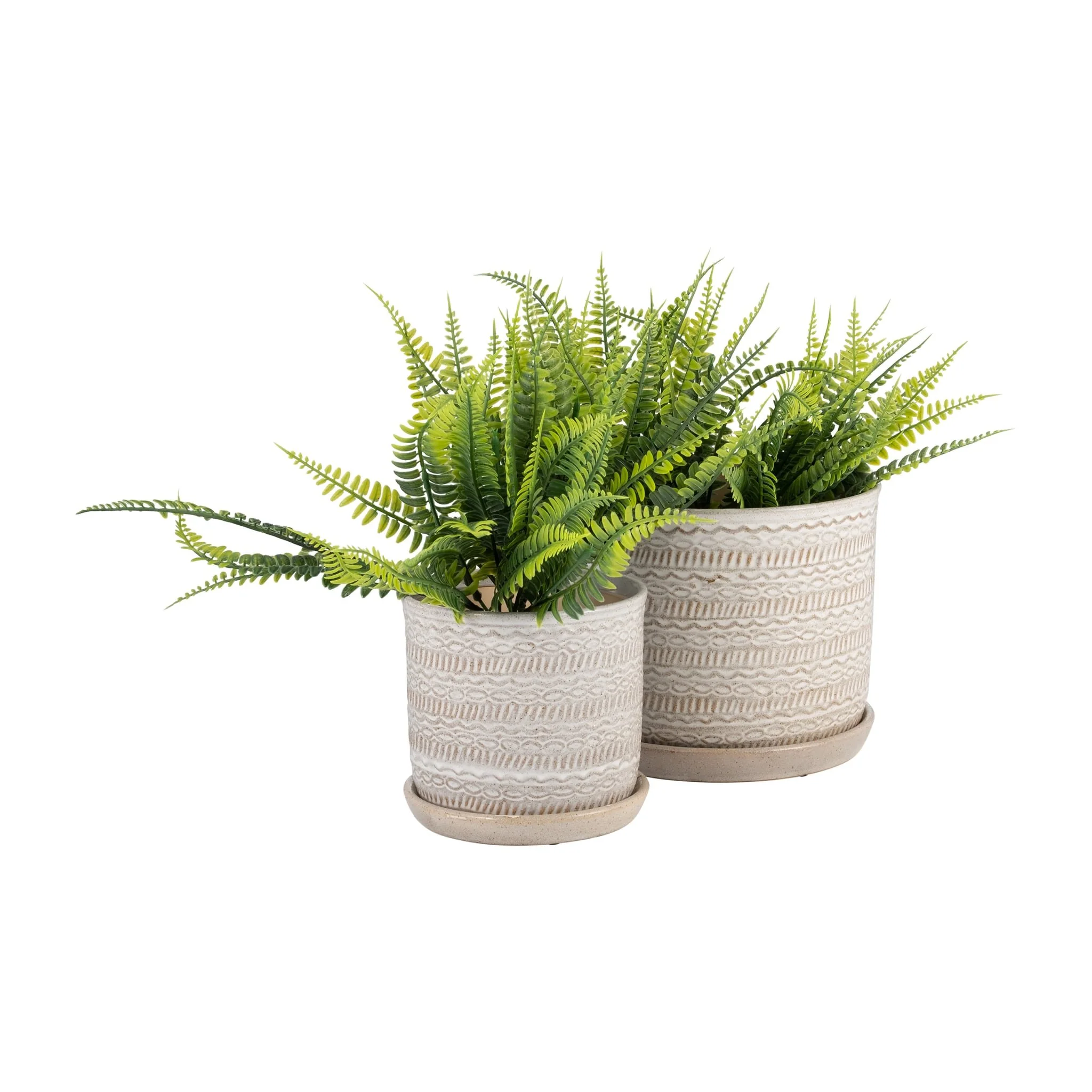 S/2  Tribal Planter 6/8" W/ Saucer, Beige - Image 3