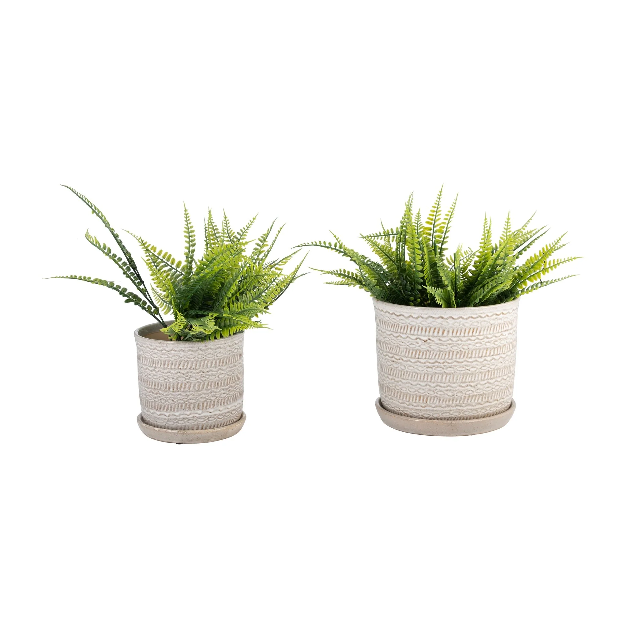 S/2  Tribal Planter 6/8" W/ Saucer, Beige - Image 4