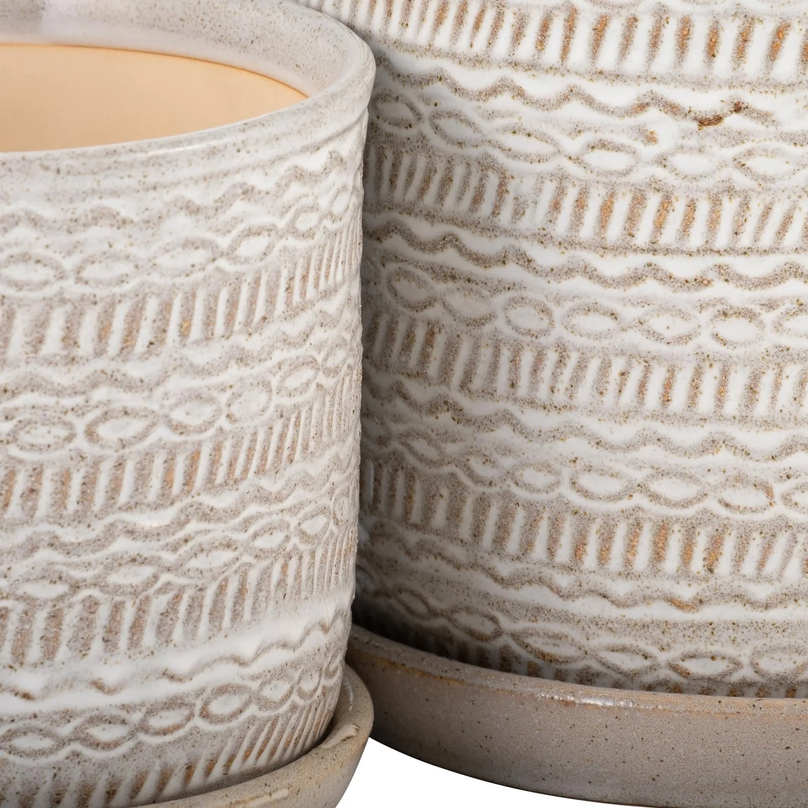 S/2  Tribal Planter 6/8" W/ Saucer, Beige - Image 5