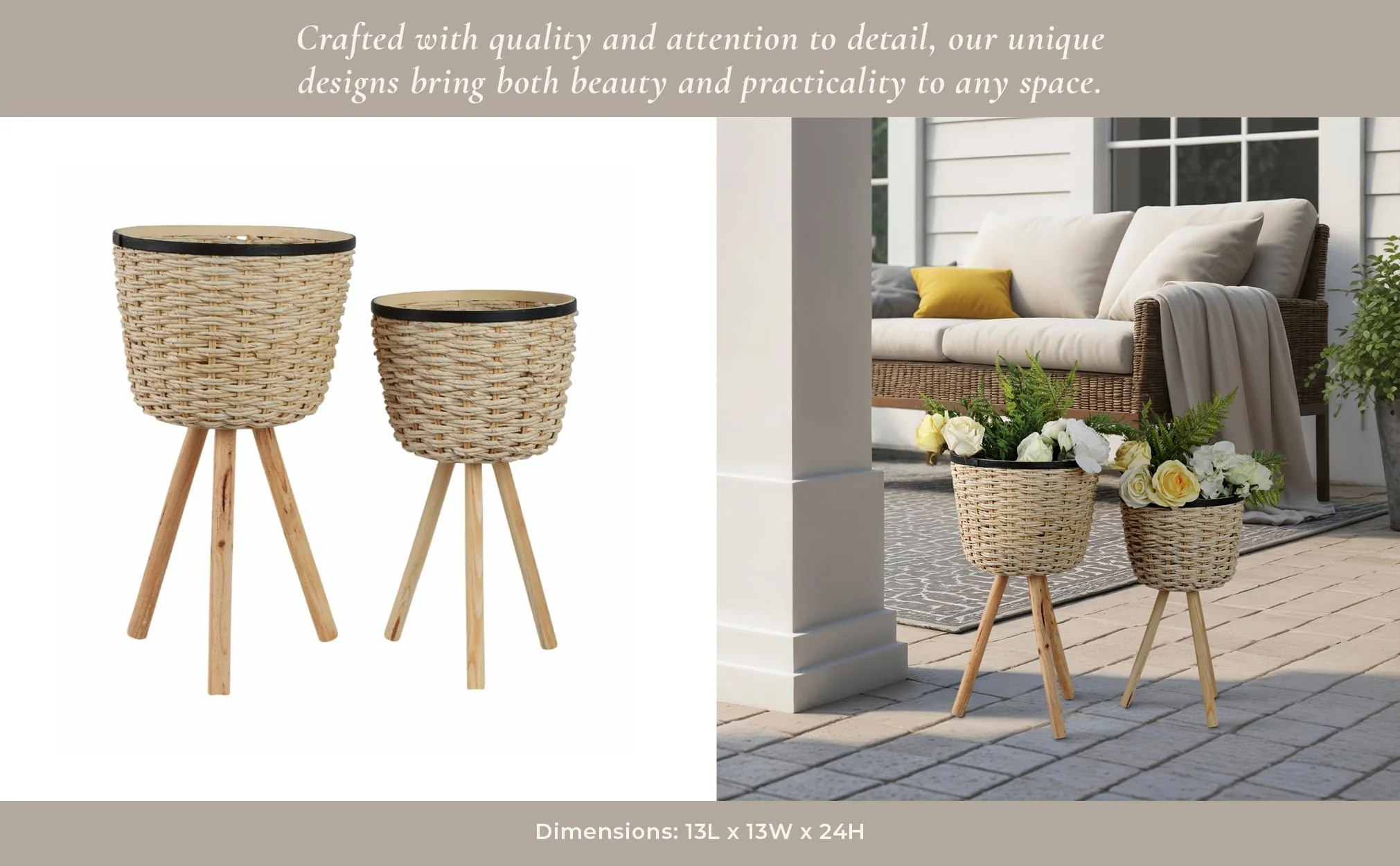 S/2 Wicker Footed Planters, White - Image 13